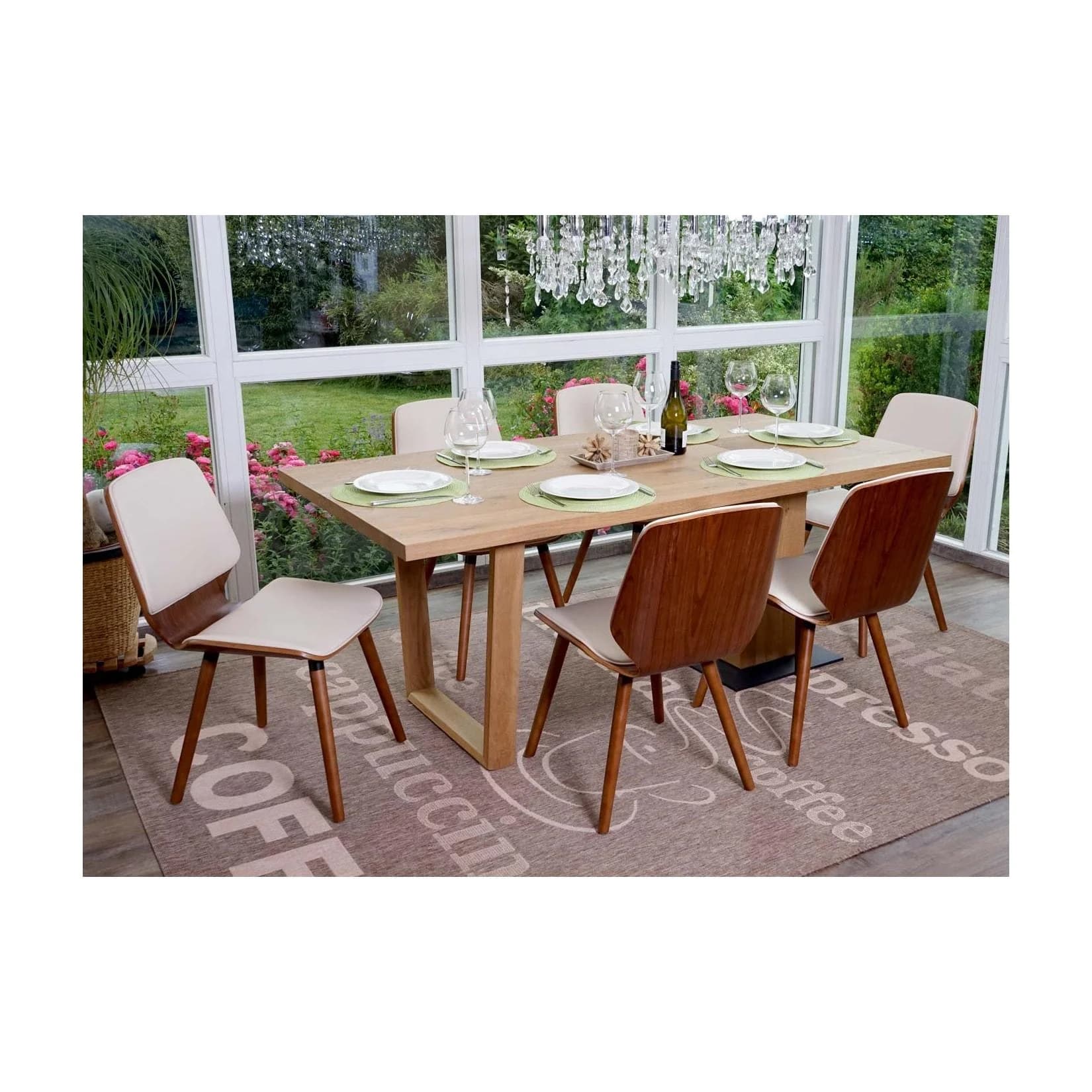 6er-Set Esszimmerstuhl MCW-B16 Holz Retro Walnussoptik Kunstleder Creme