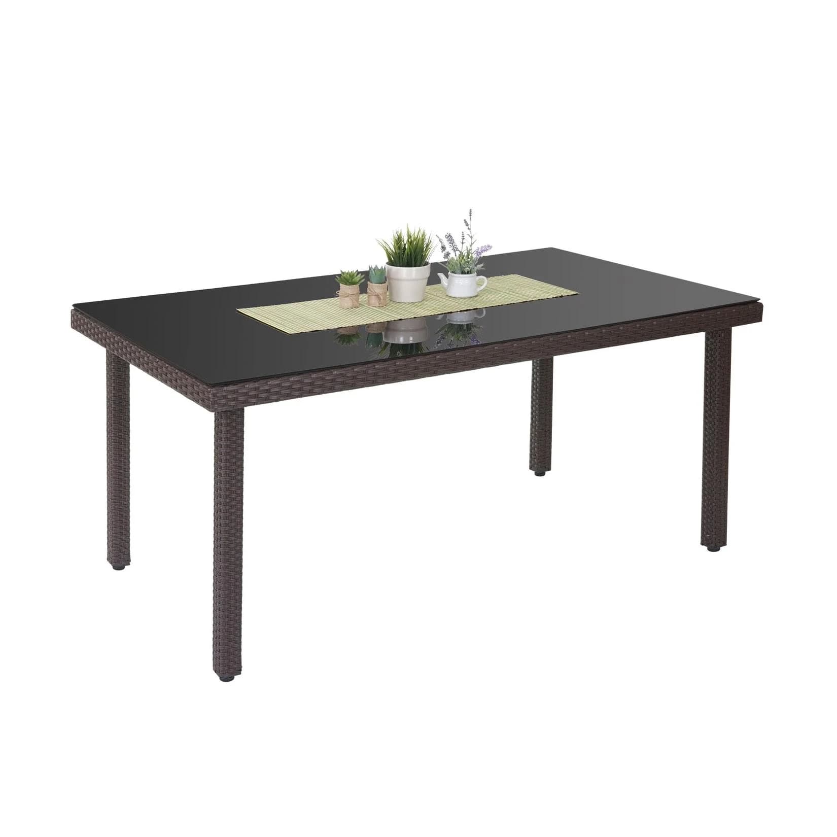 MCW Poly-Rattan Gartentisch Chieti mit Glasplatte Braun