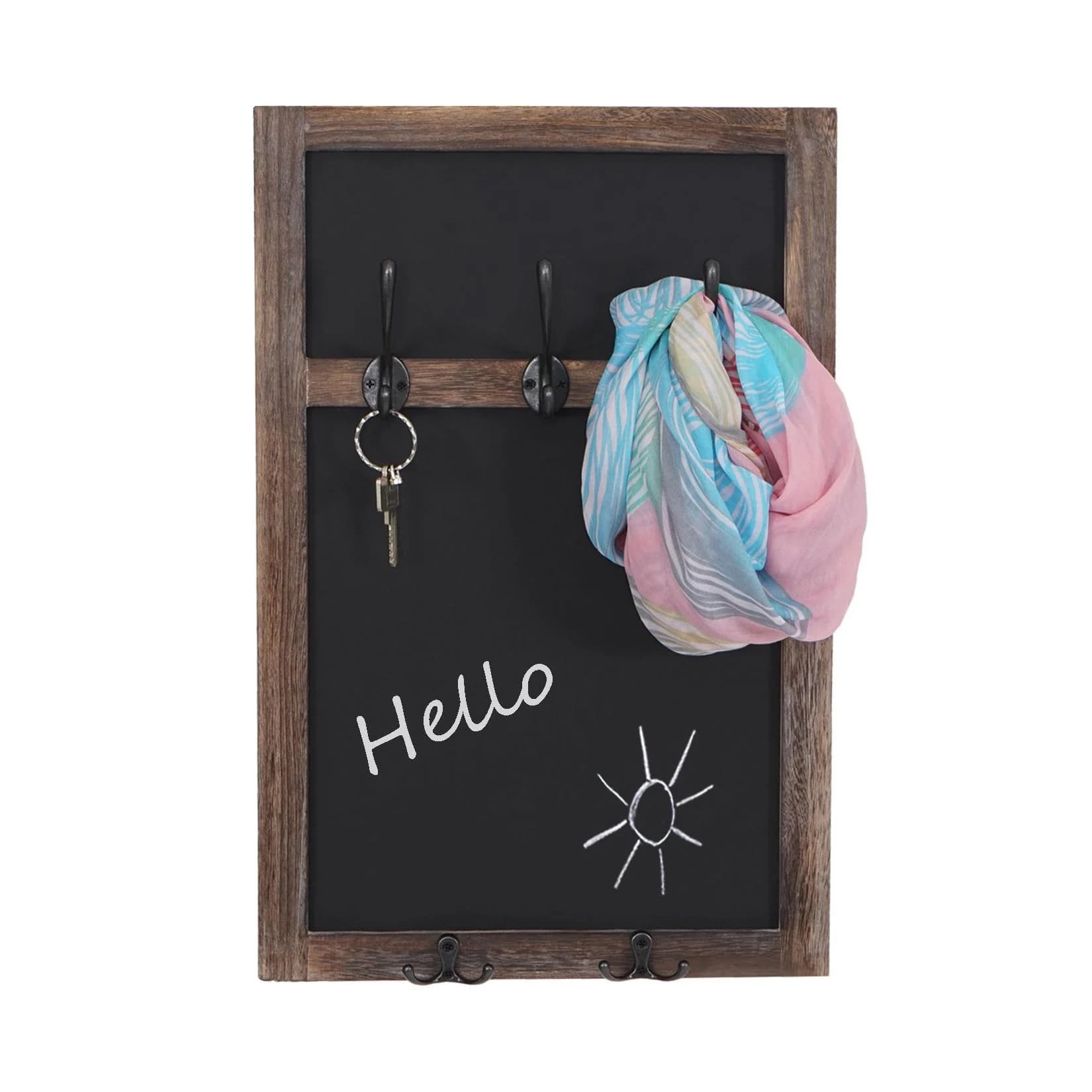 MCW Wandgarderobe mit Kreidetafel 5 Haken Braun Shabby