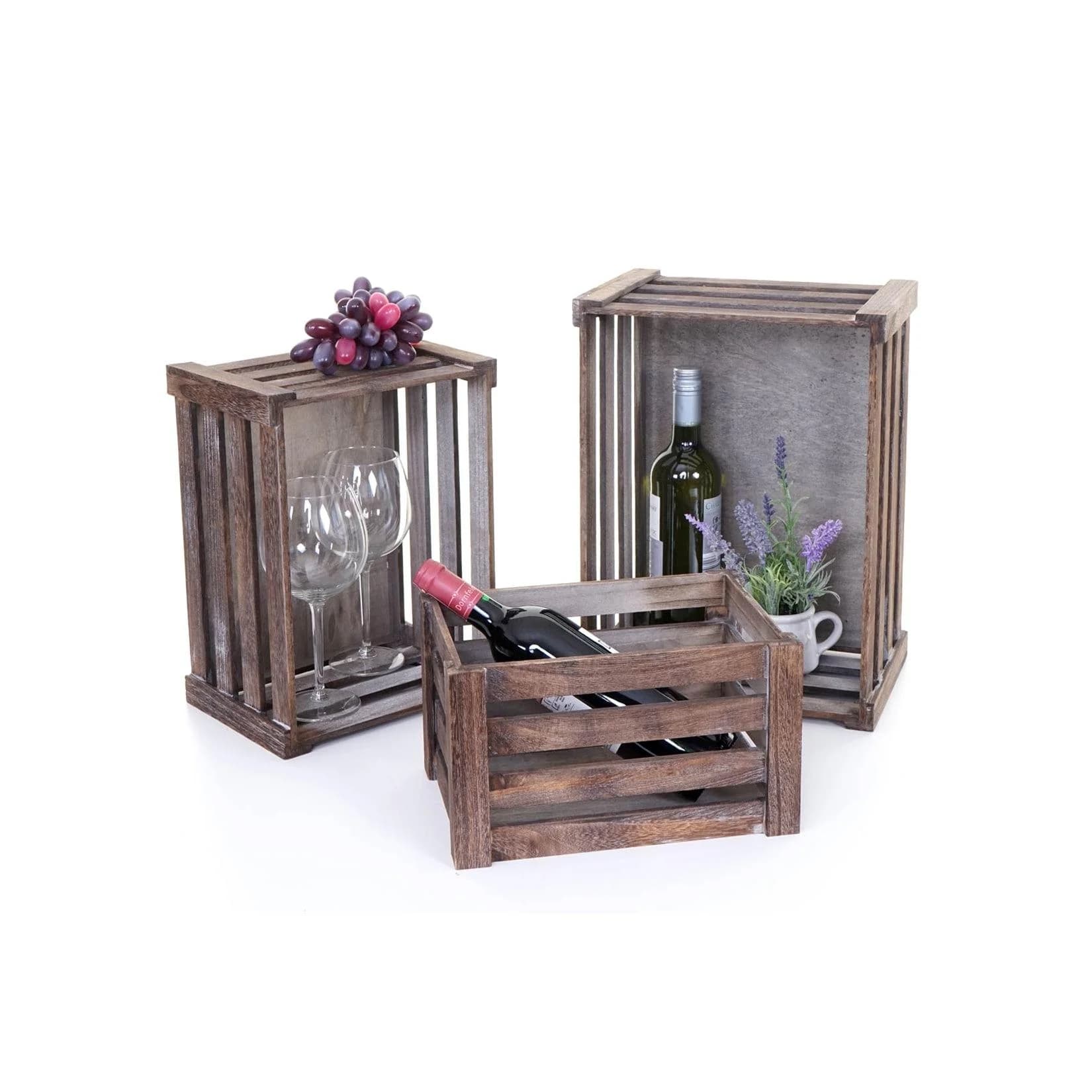 MCW 3er Set Holzkiste Braun Shabby-Look Vintage Aufbewahrung