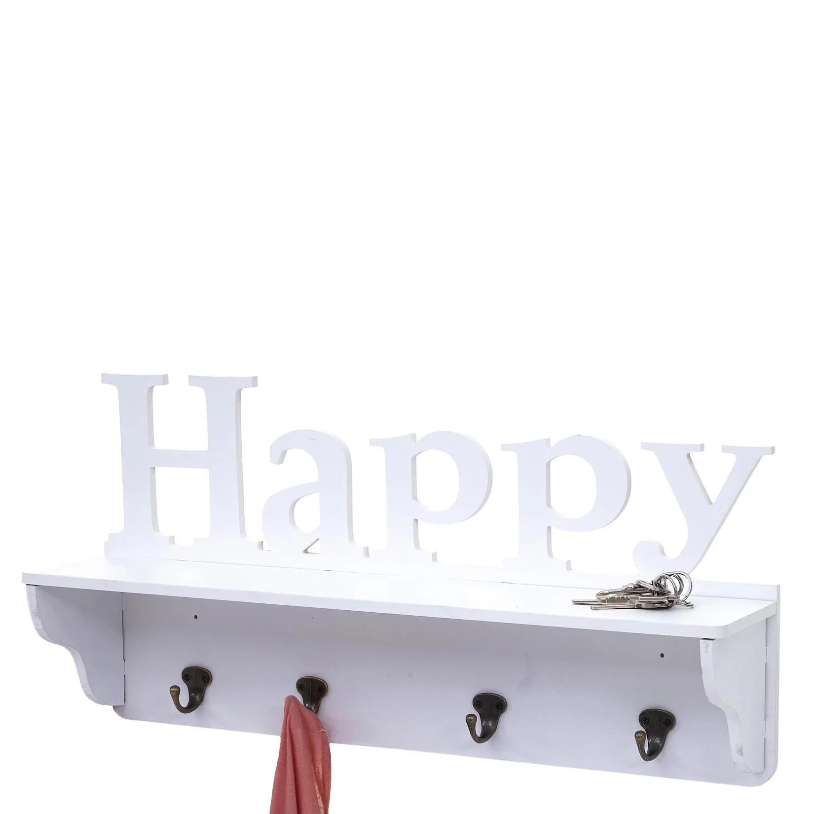 Wandgarderobe MCW-D41 Happy Garderobe Regal 4 Haken Massiv Weiß