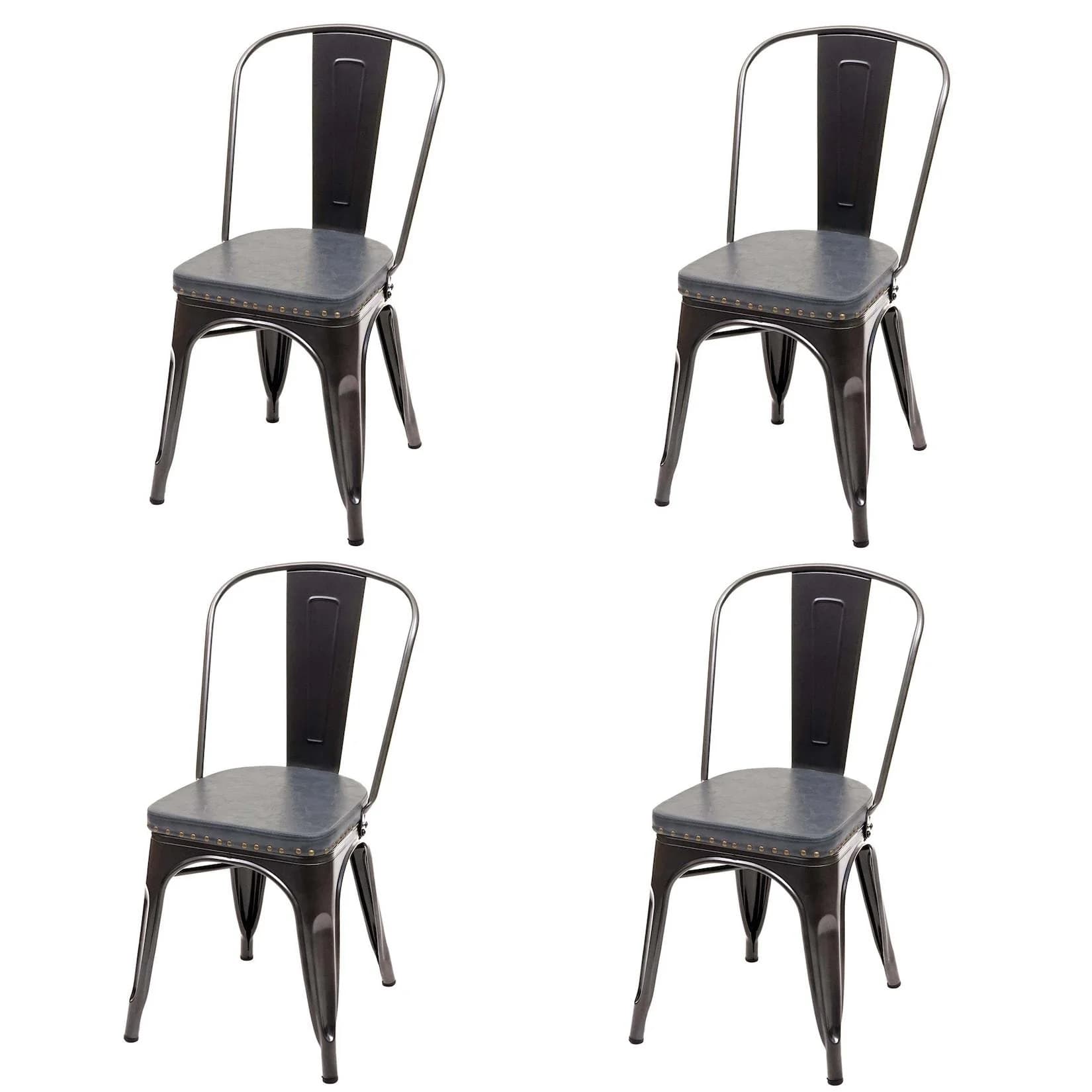 MCW 4er-Set Esszimmerstuhl Chesterfield Metall Kunstleder Schwarz-Grau