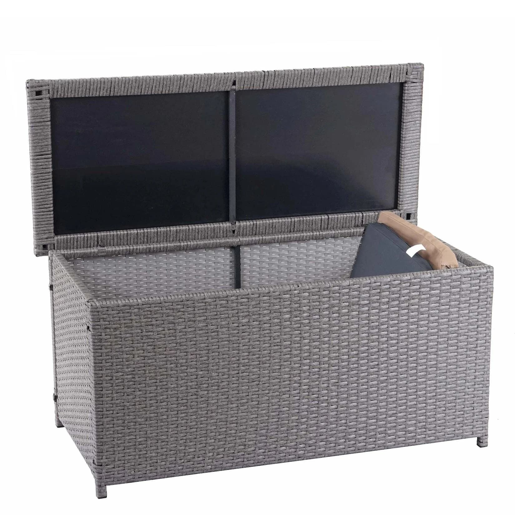 Poly-Rattan Kissenbox MCW-D88 Gartentruhe Grau
