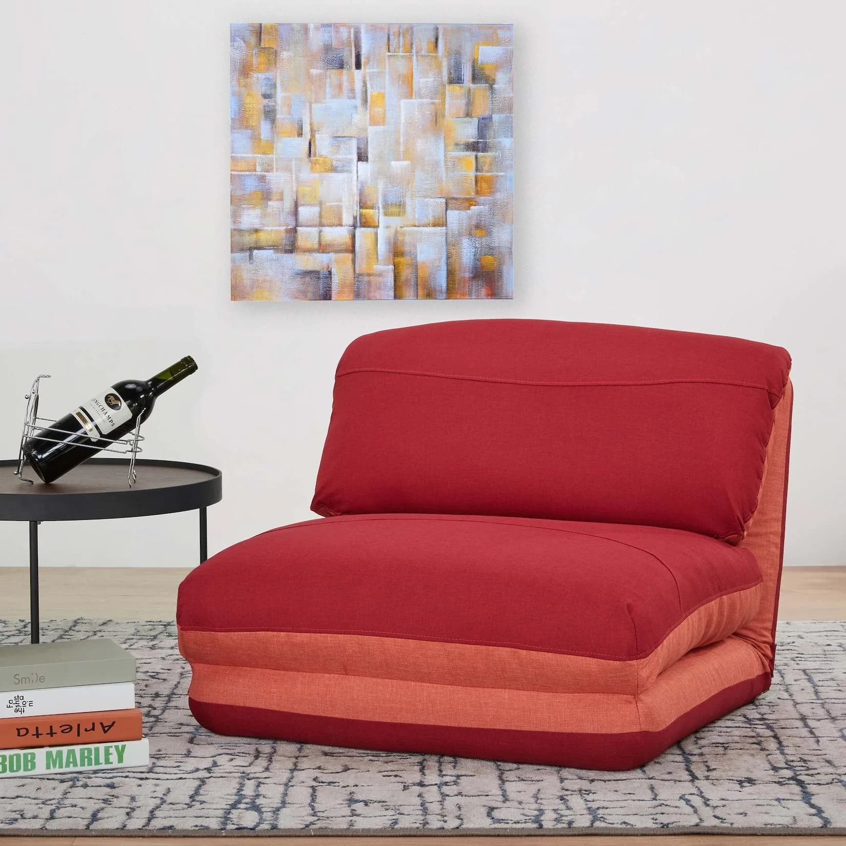 Schlafsessel MCW-E68 mit Schlaffunktion, Stoff orange/dunkelrot