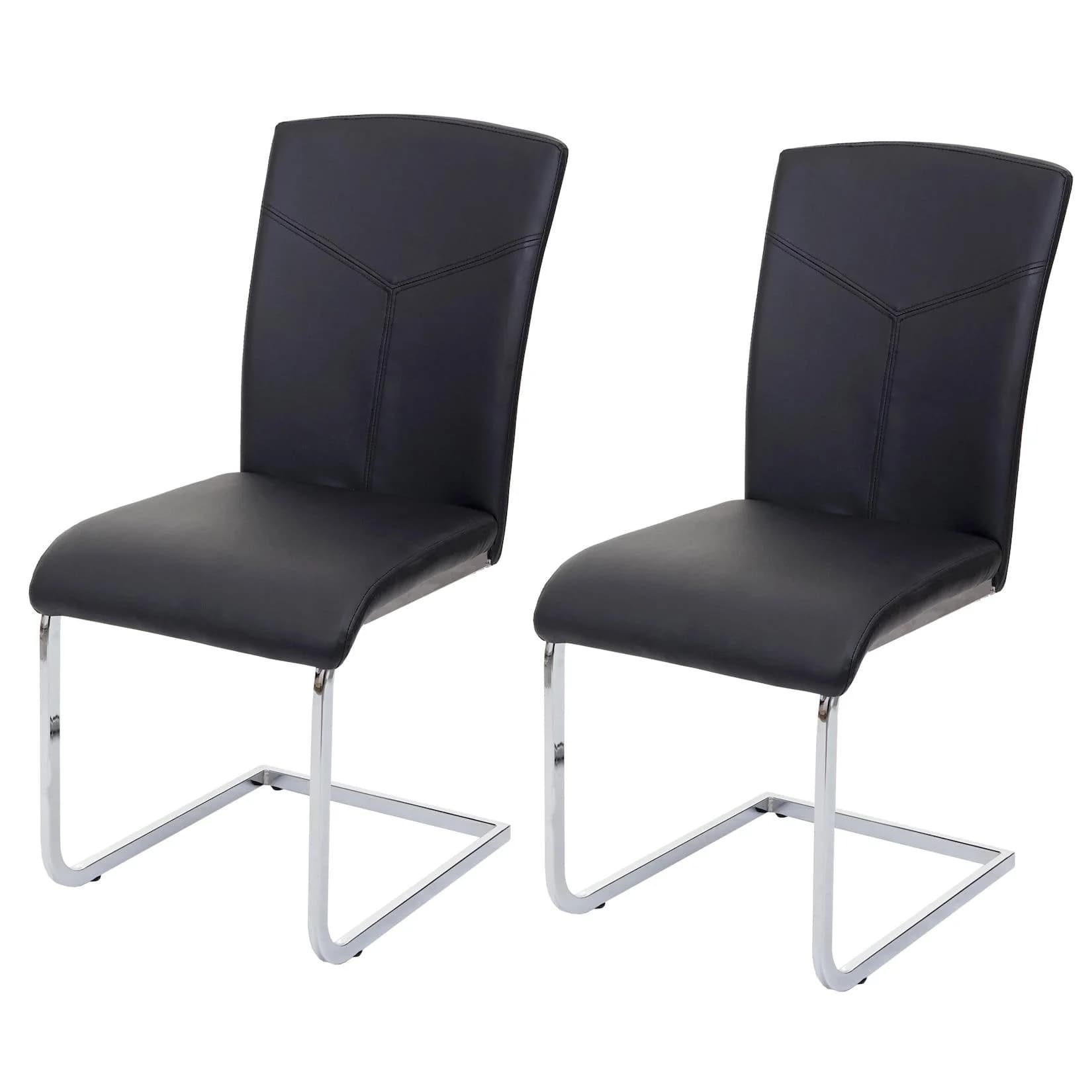 2er-Set Esszimmerstuhl MCW-F36 Freischwinger Kunstleder Schwarz