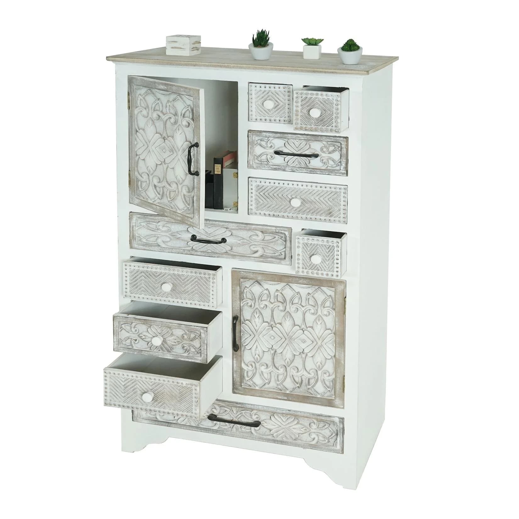 Apotheker Kommode MCW-J48 Shabby-Look Vintage Weiß-Braun