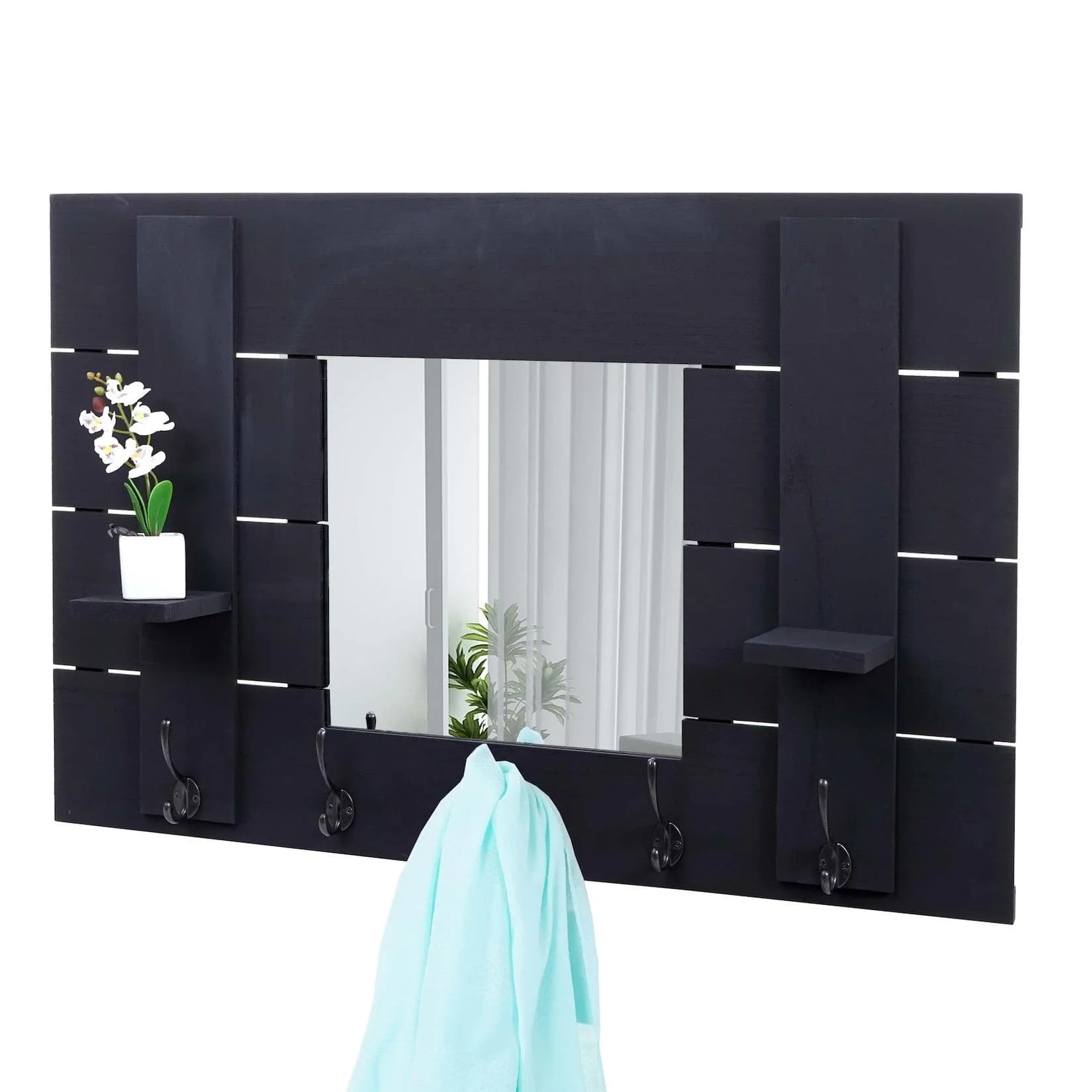 MCW Wandgarderobe mit Spiegel 5 Haken Shabby-Look Vintage Dunkelgrau