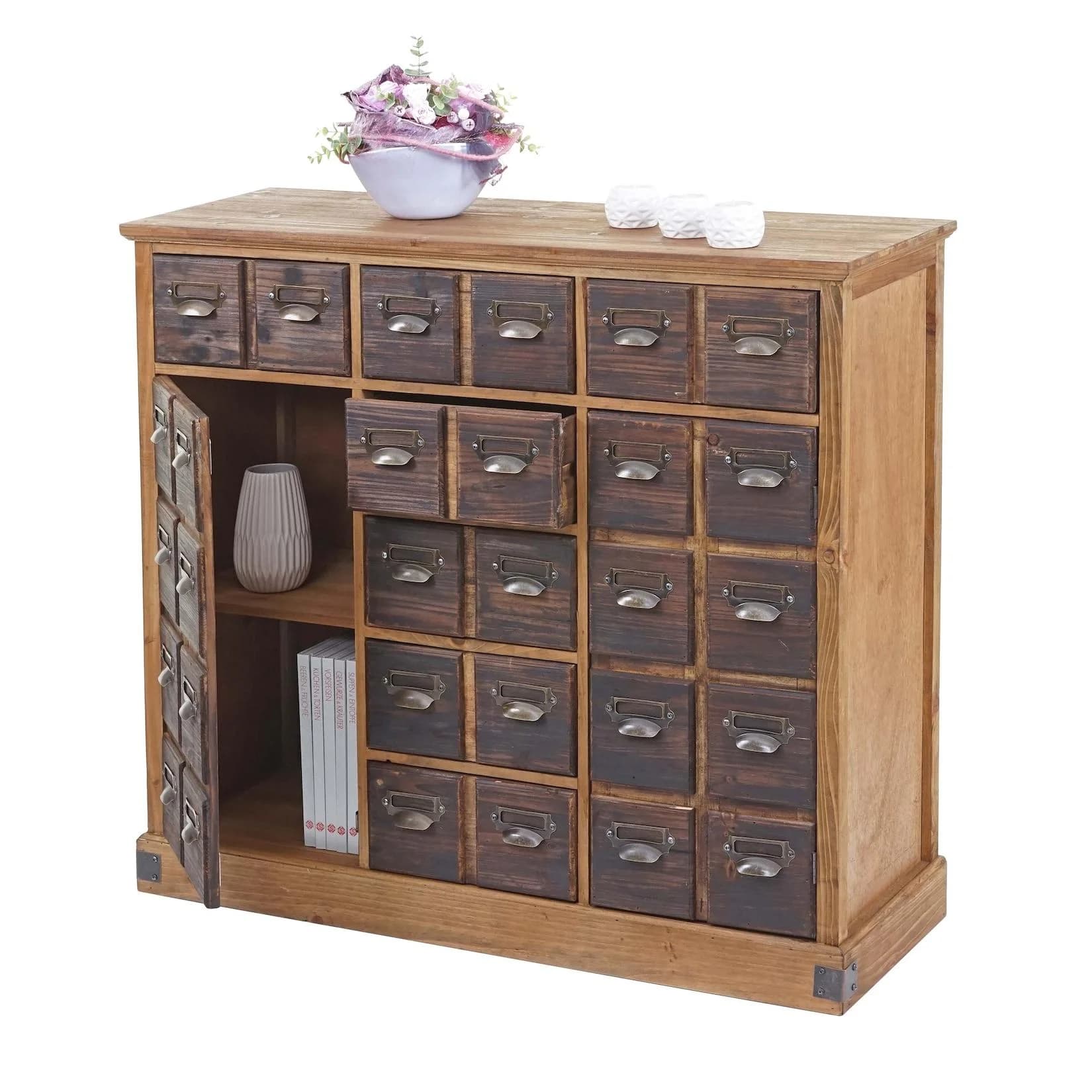 Apothekerkommode MCW-F33 Schubladenschrank Tanne Holz massiv Vintage