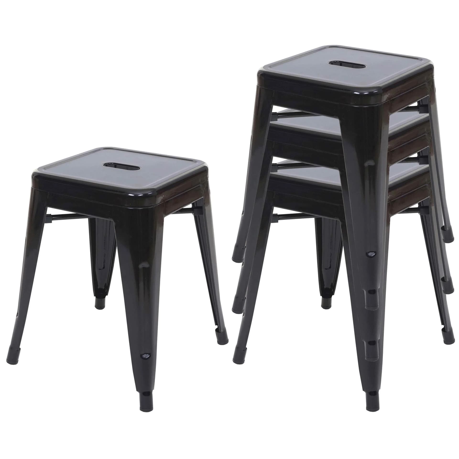 4er-Set Hocker MCW-A73 Metallhocker Sitzhocker Metall Industriedesign stapelbar Schwarz