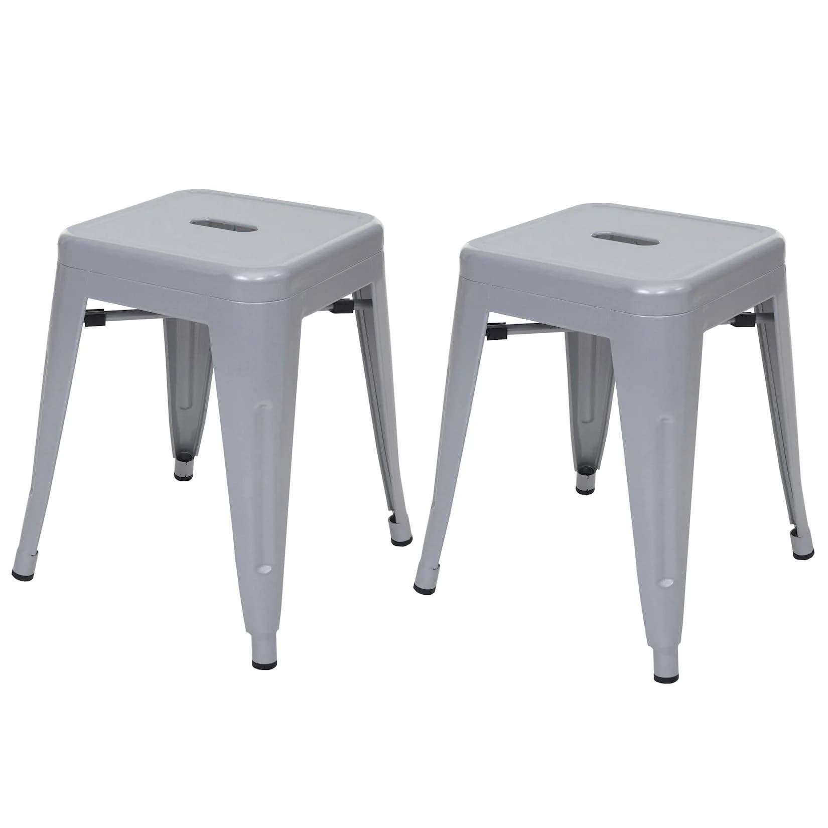 MCW 2er-Set Hocker Metall Grau Industriedesign Stapelbar