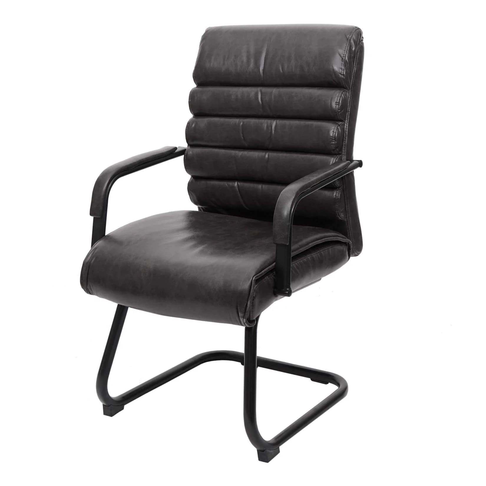Konferenzstuhl MCW-H31 Esszimmer Freischwinger Vintage Wildleder-Optik Schwarz