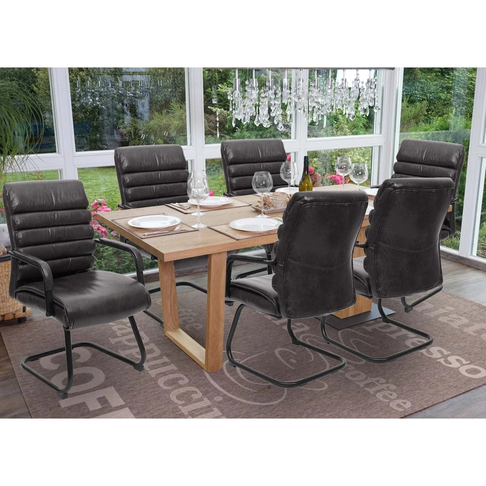 6er-Set Konferenzstuhl MCW-H31 Esszimmerstuhl Freischwinger Vintage Wildleder-Optik Metall Kunstleder Schwarz