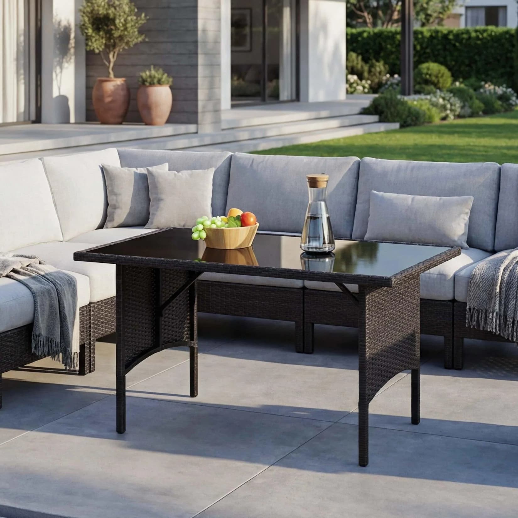 MCW Gartentisch MCW-G16 Poly-Rattan Glas