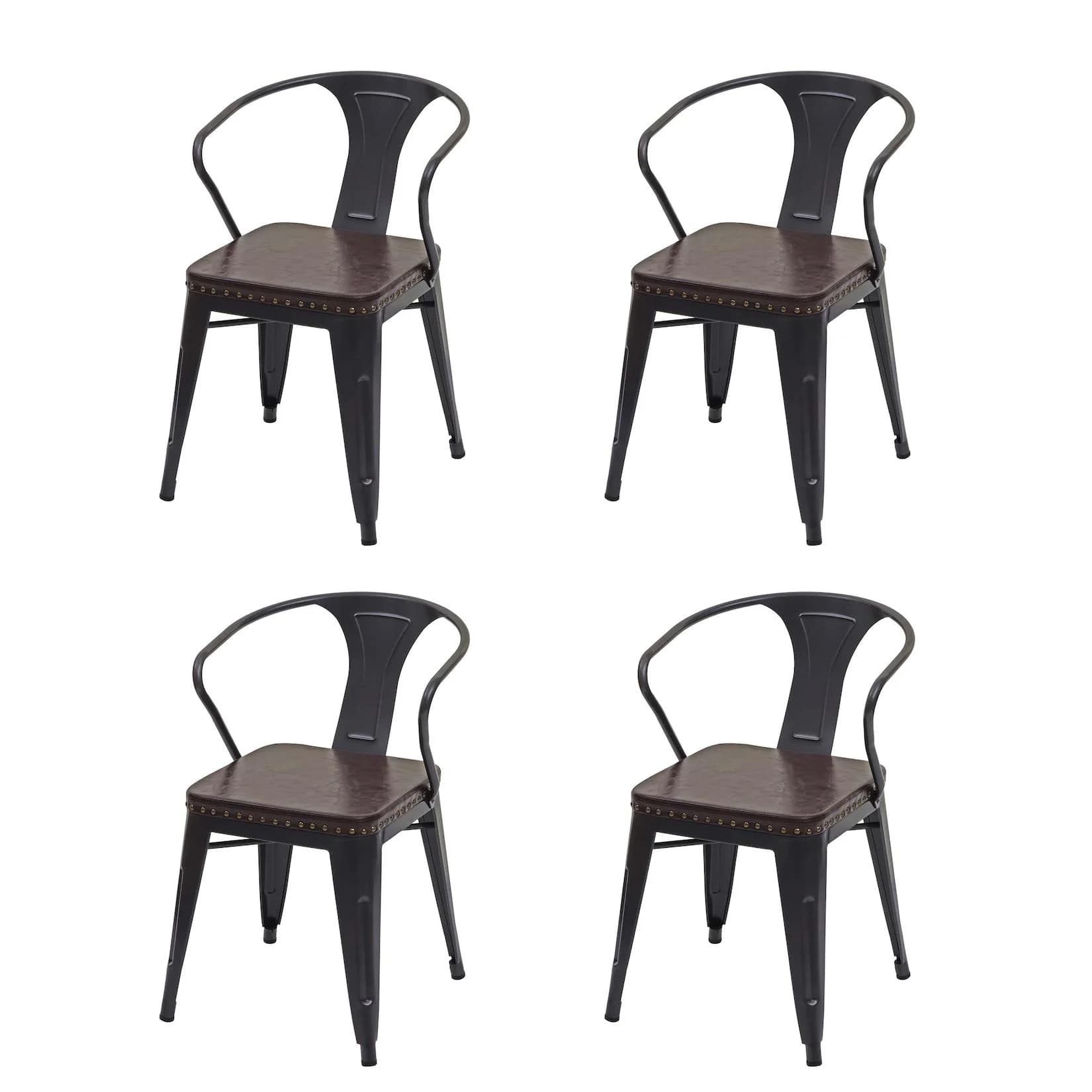 4er-Set Esszimmerstuhl MCW-H10d Chesterfield Metall Kunstleder Schwarz-Braun