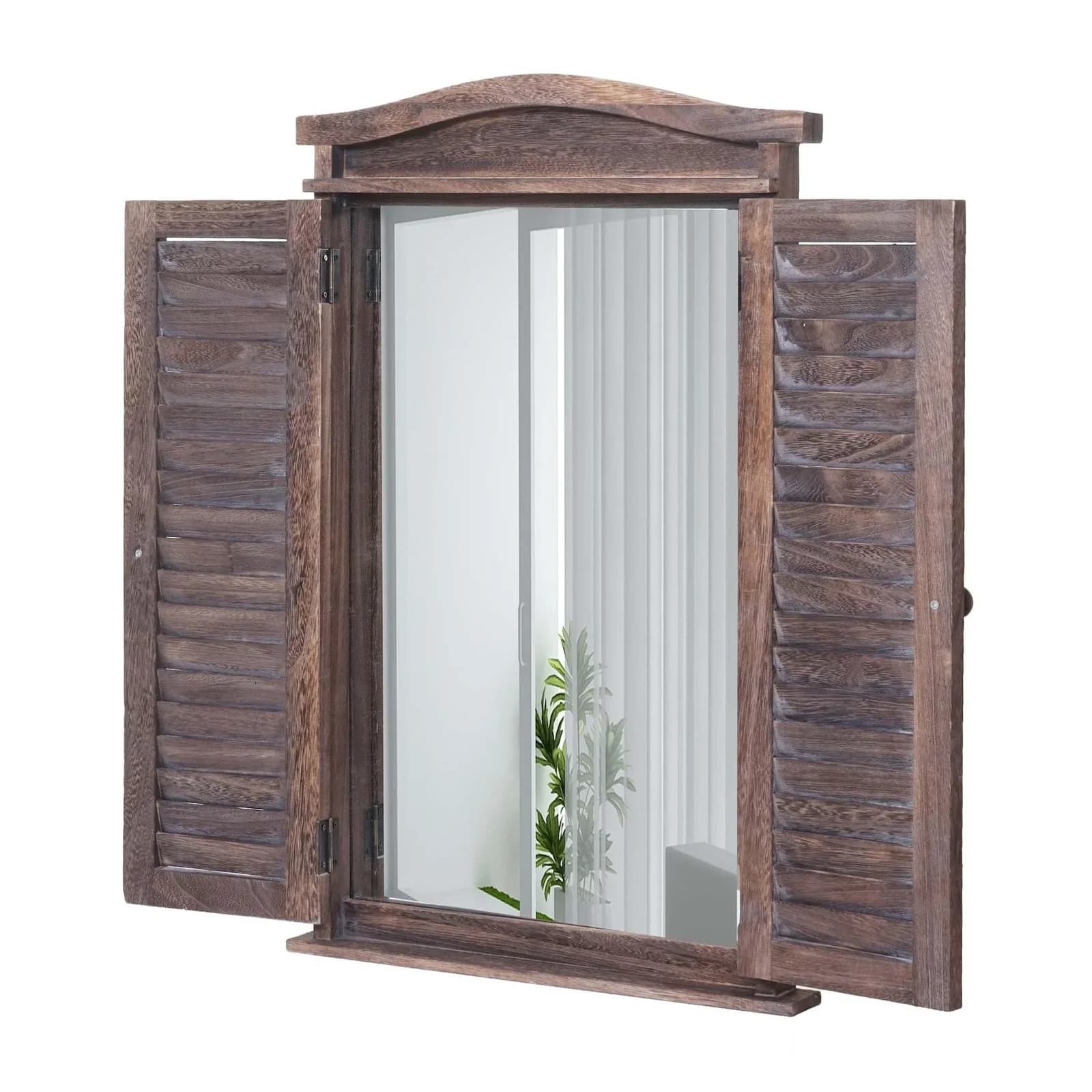 MCW Wandspiegel Badspiegel mit Fensterläden Shabby Braun