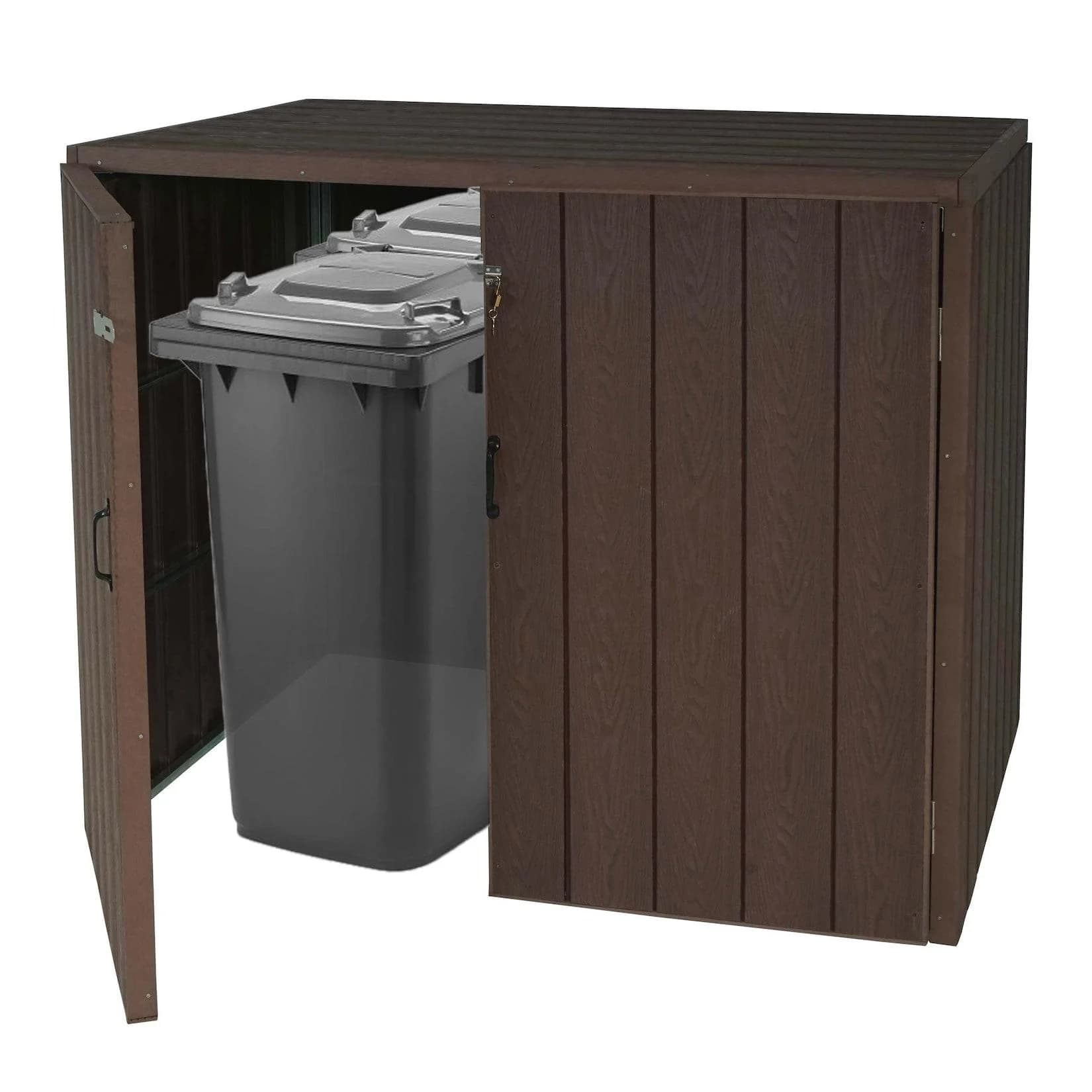 MCW XL 2er-/4er-WPC-Mülltonnenverkleidung Braun Metall Holzoptik