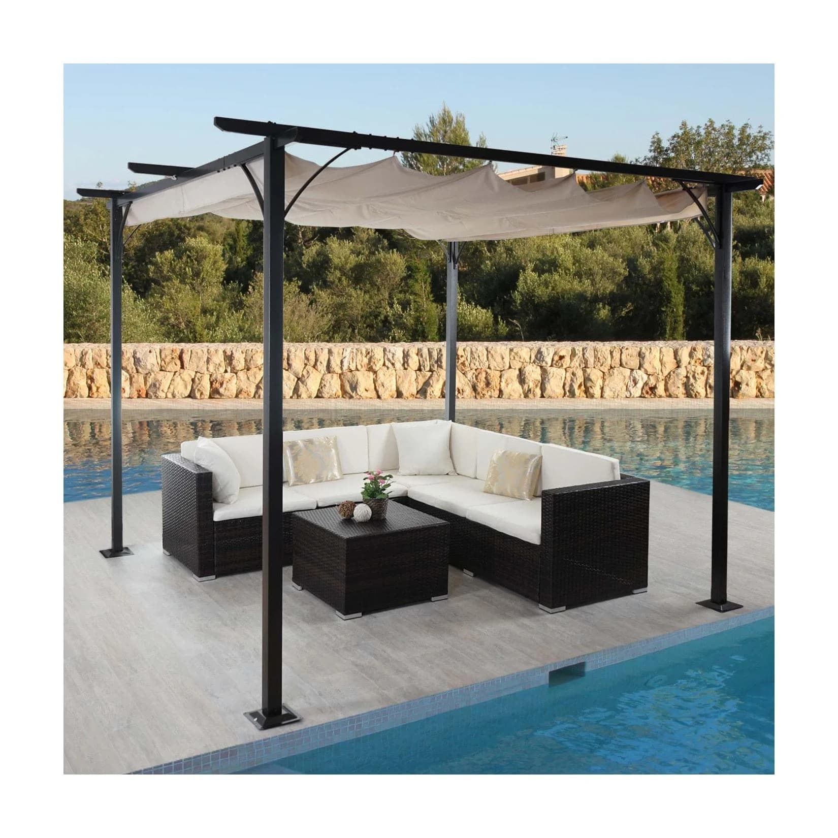 Pergola MCW-C42 Garten Pavillon 6cm Gestell Schiebedach Creme