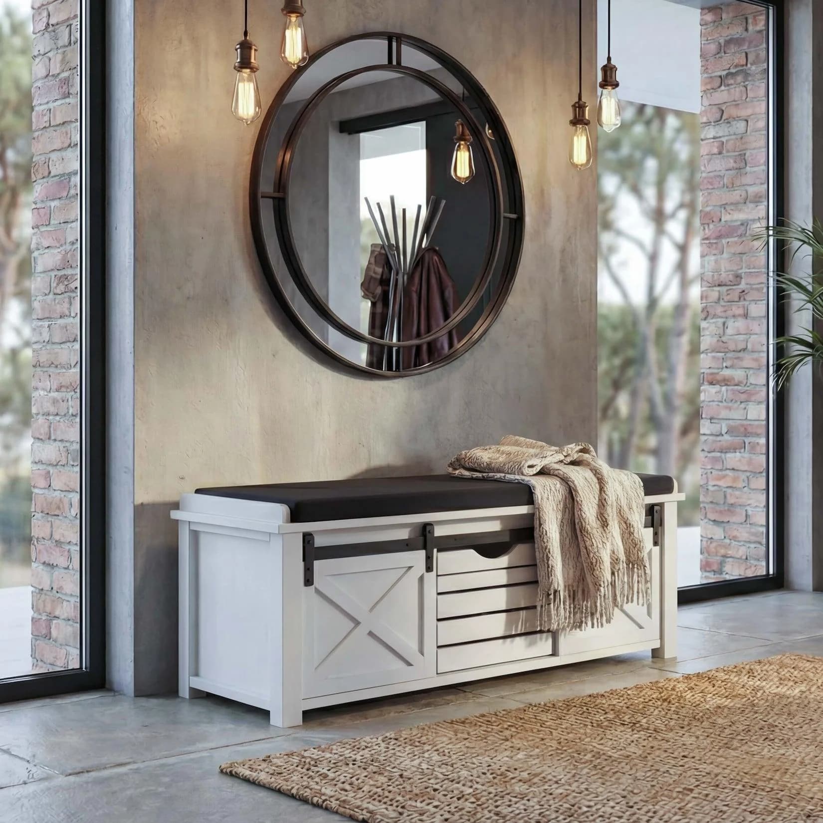 Sitzbank mit Staufächern MCW-H53 - Shabby-Look Polsterbank