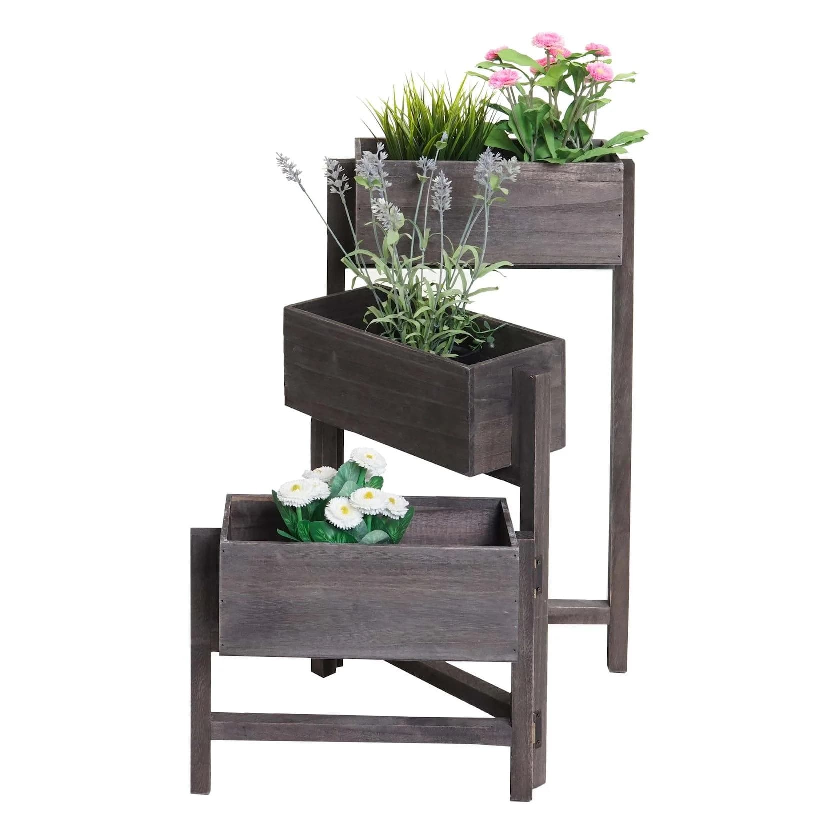 MCW Pflanzregal H275 Vintage Grau-Braun Holz 3 Körbe