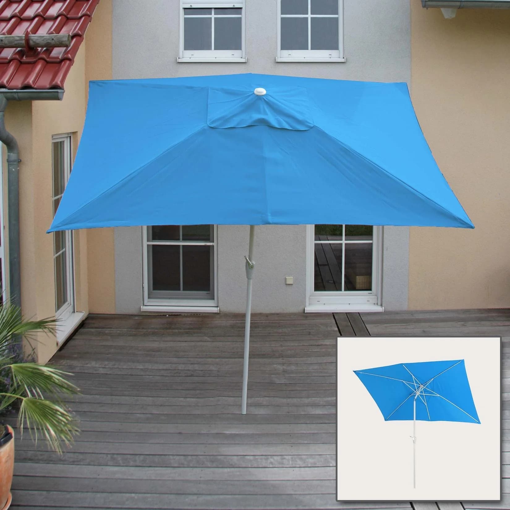 MCW Sonnenschirm Castellammare 2x3m Rechteckig Blau UV-Schutz 50+