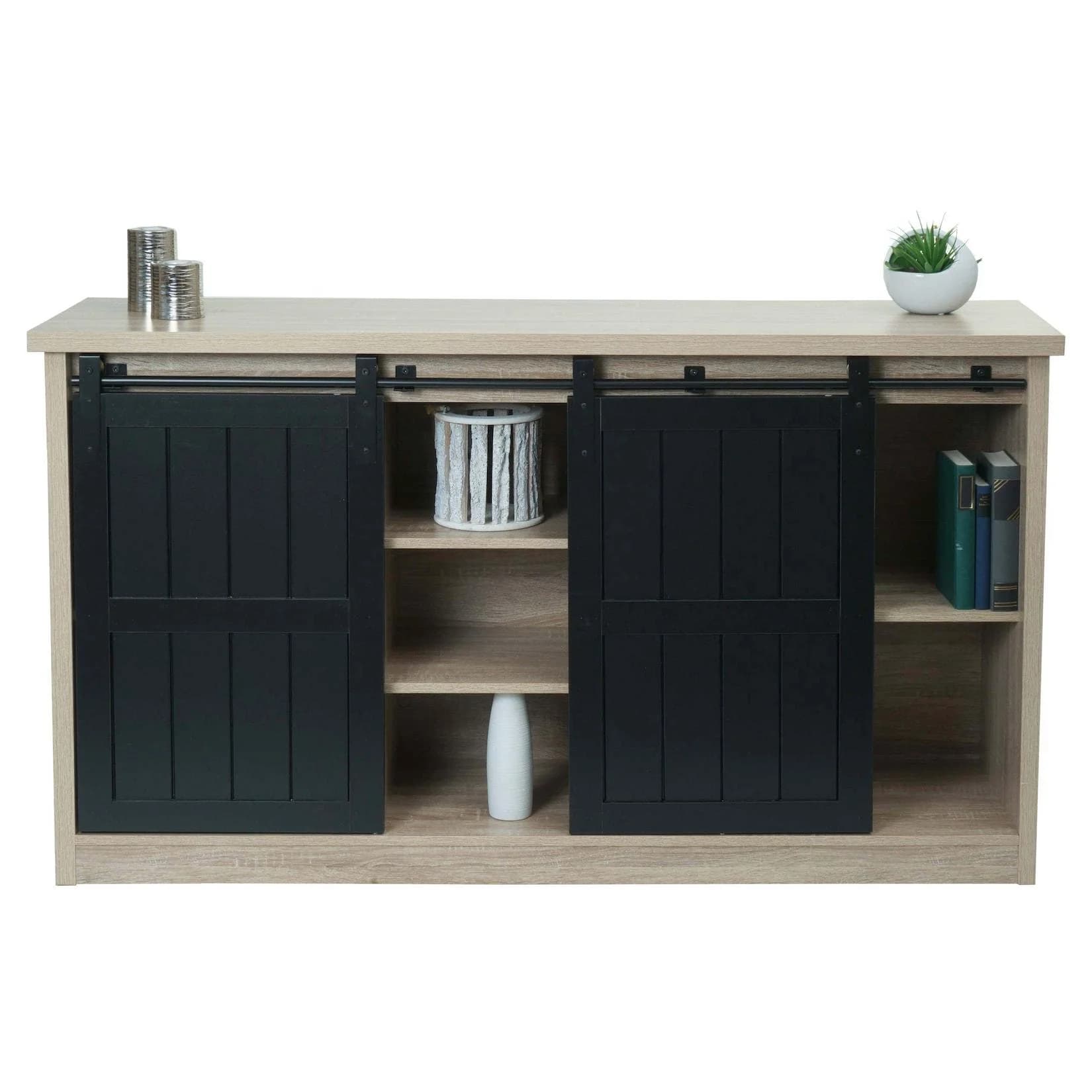 MCW Sideboard MCW-K75 Industrial Schiebetür 7 Fächer Holz-Optik