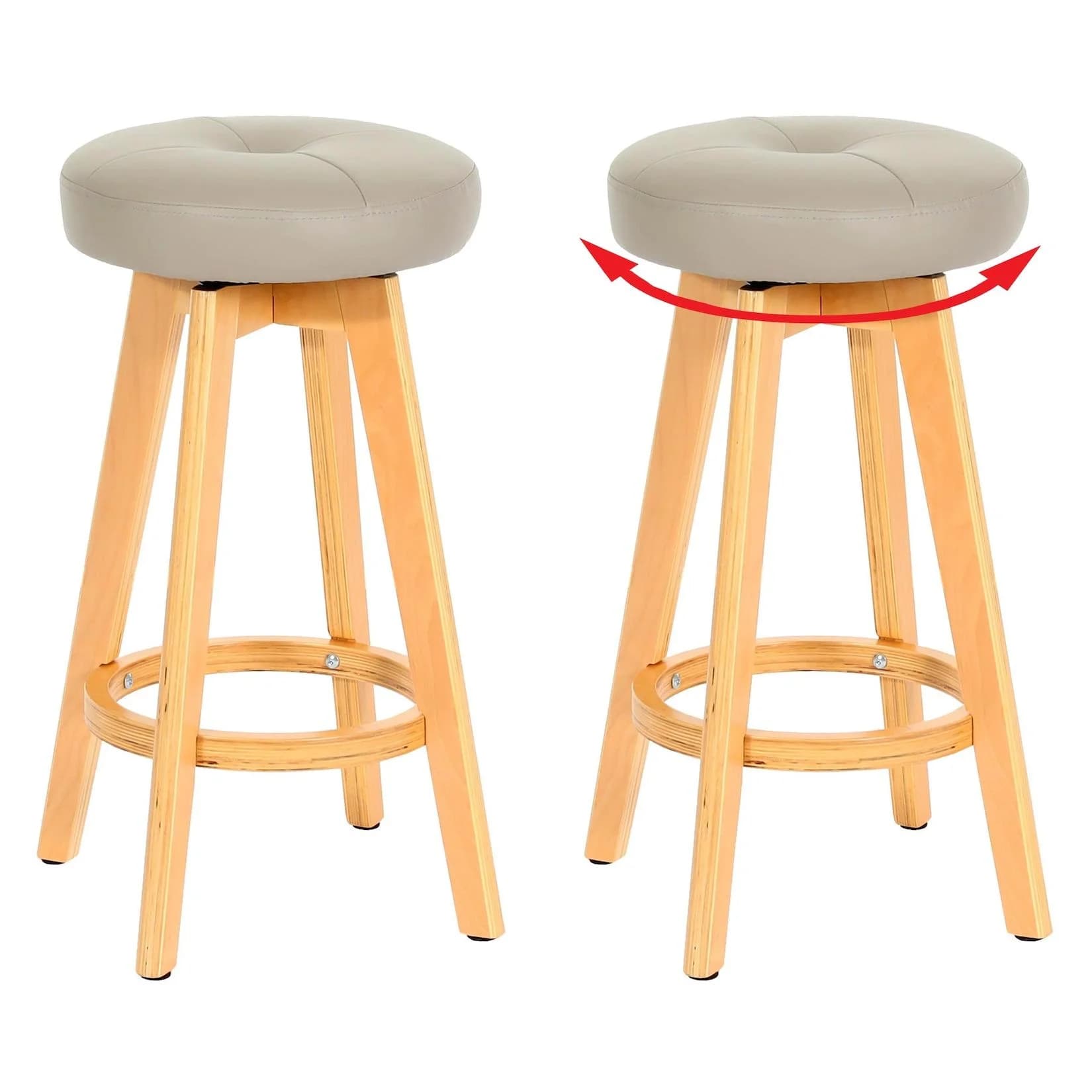 MCW 2er-Set Barhocker Boras Taupe Holz Kunstleder drehbar