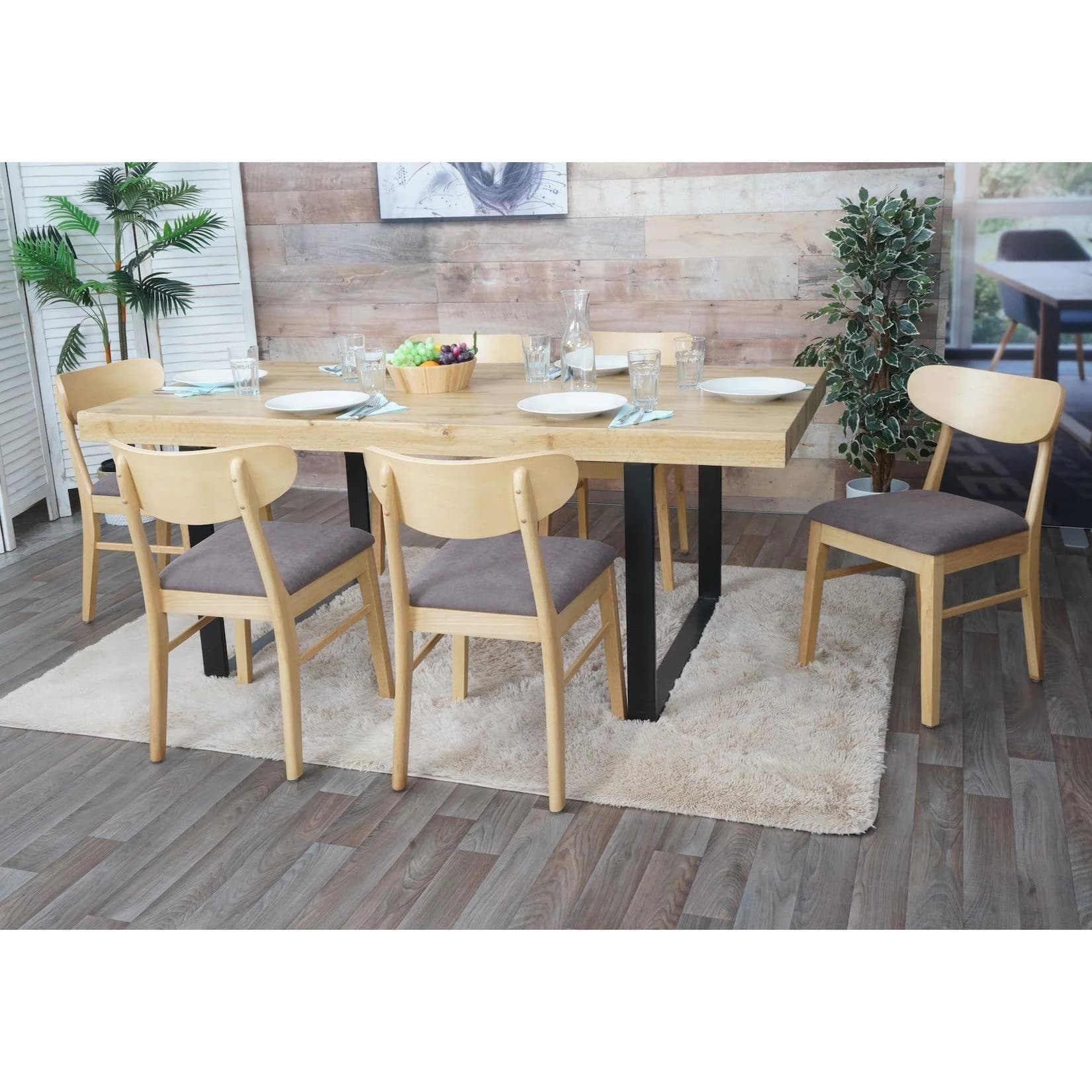 6er-Set Esszimmerstuhl MCW-M59 Stoff Taupe Massivholz Helles Gestell
