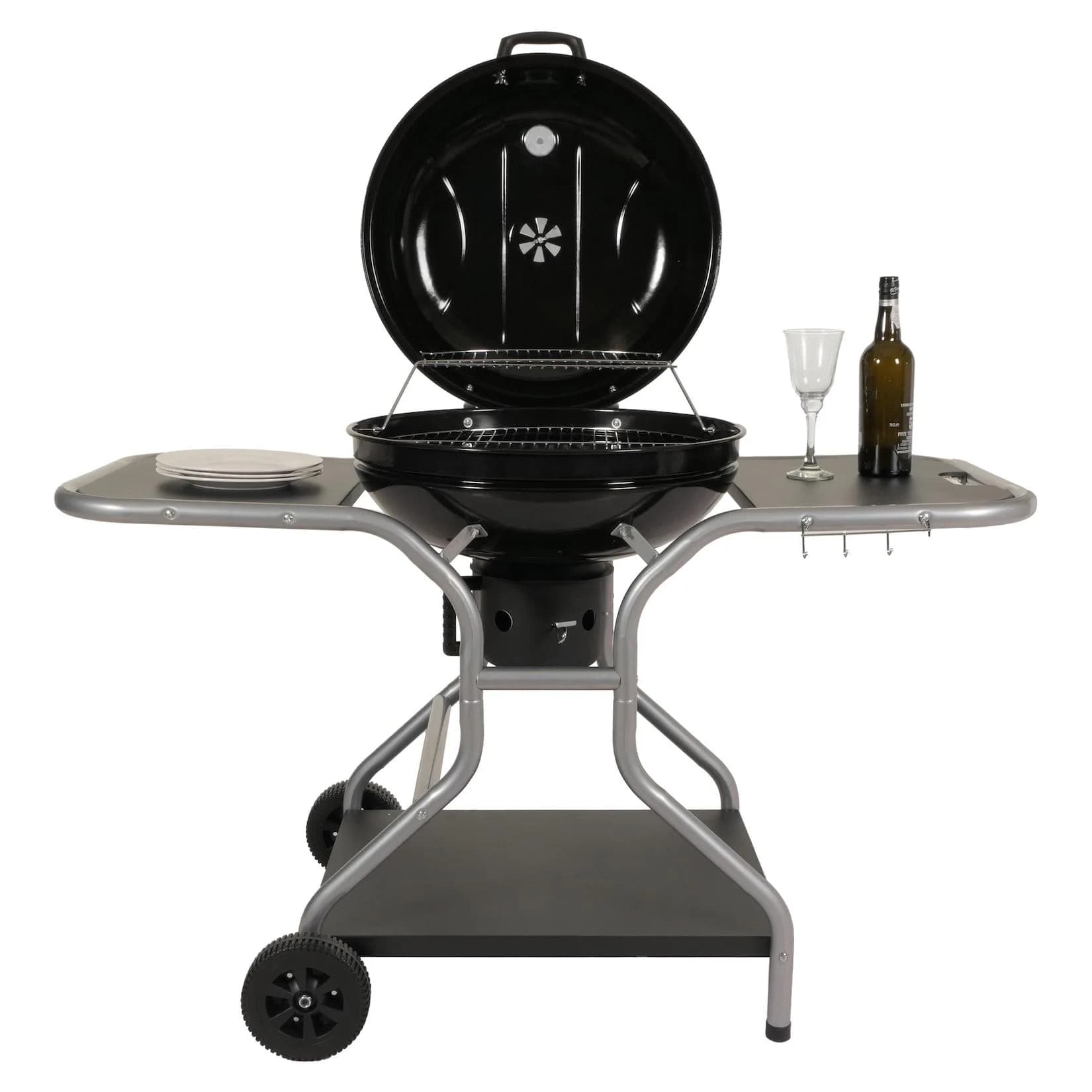 Grillwagen MCW-N16 Holzkohlegrill Standgrill Gartengrill mit Deckel drei Ablagen Stahl Emaille