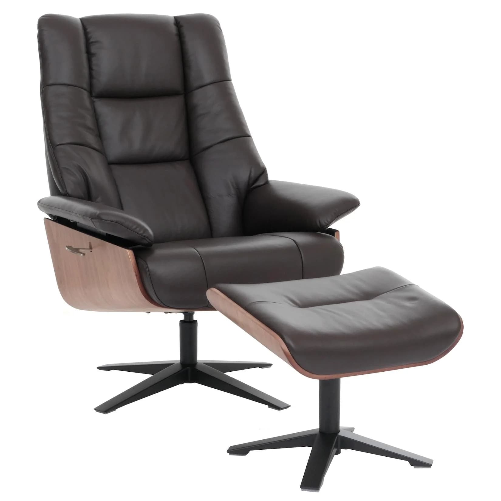 MCA Relaxsessel + Hocker MCW-N57 Braunes Echtleder mit Holzarmlehnen