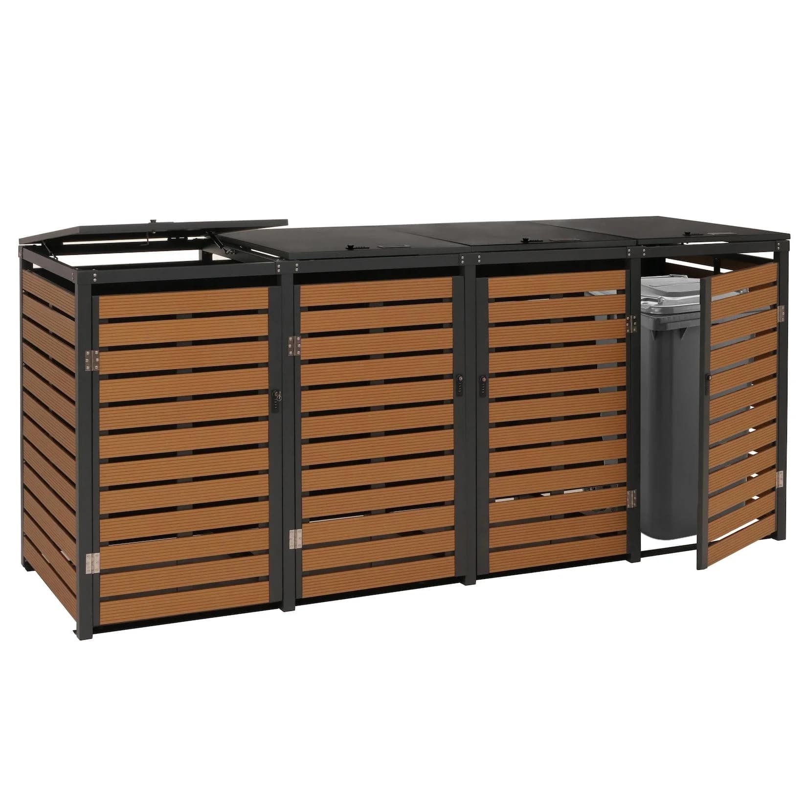 MCW 4er Mülltonnenverkleidung WPC Metall Teak-Optik