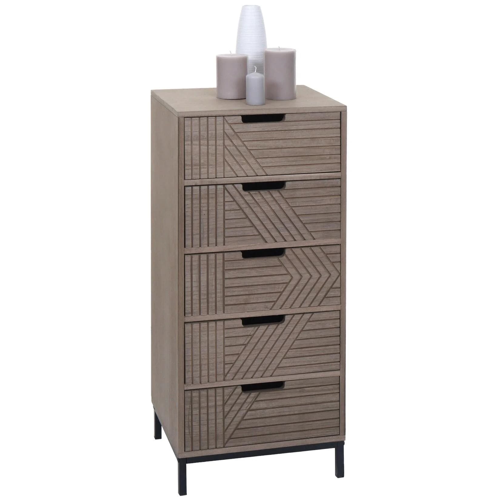 MCW Kommode MCW-N90 Grau-Braun 5 Schubladen 3D-Design