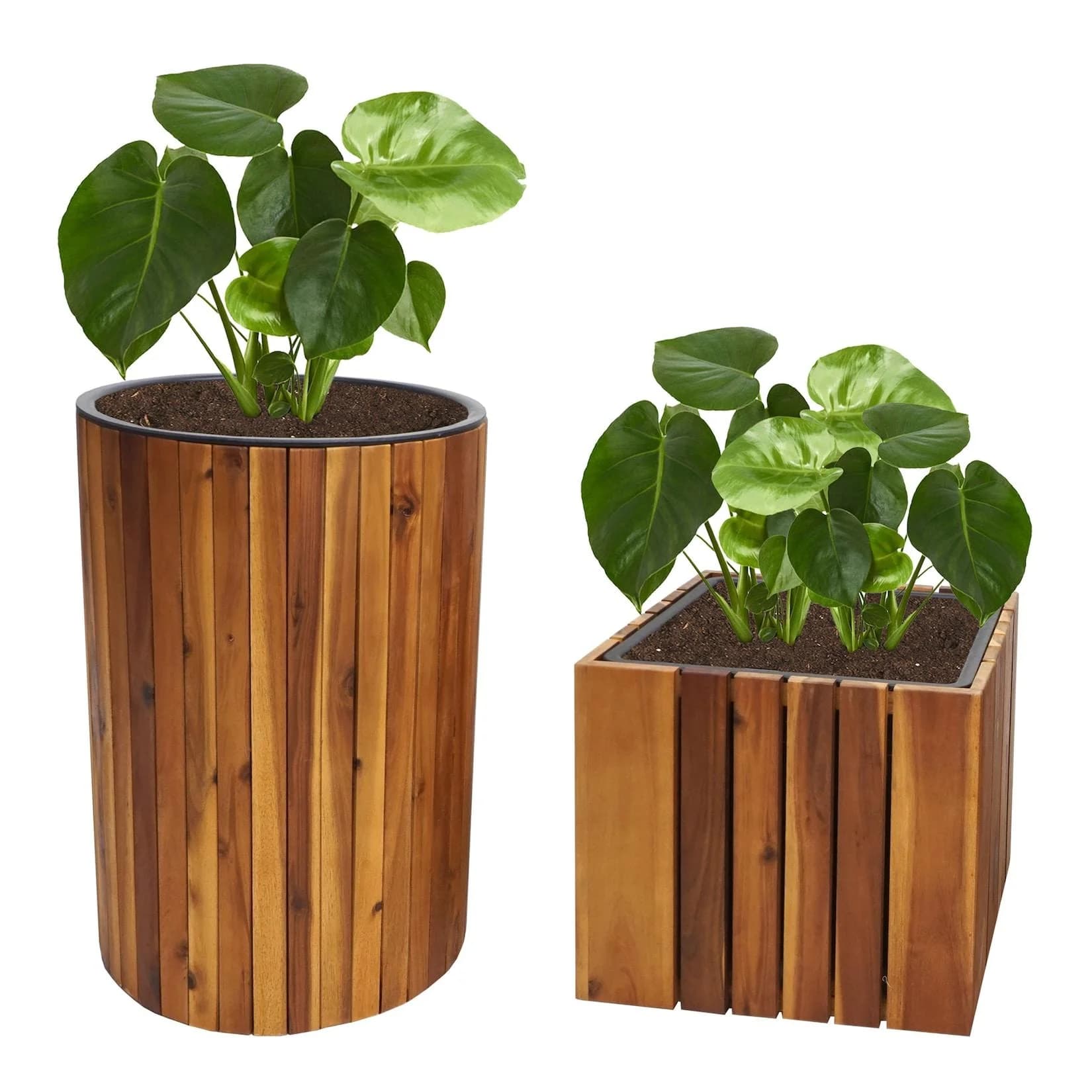2er-Set Pflanzkasten MCW-L24 Akazie Holz braun Outdoor