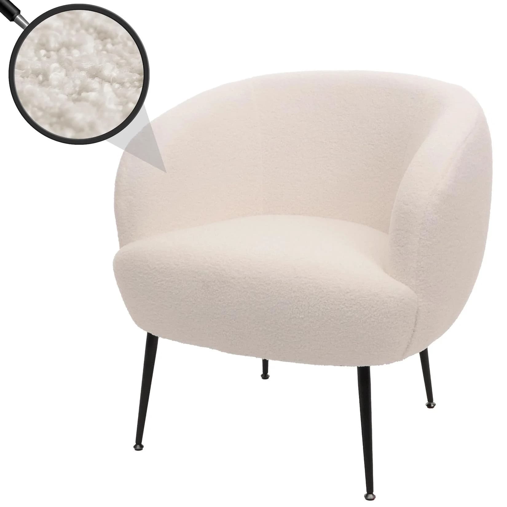 MCW Lounge-Sessel O37 Moderner Bouclé-Stoff Weiß Metallgestell