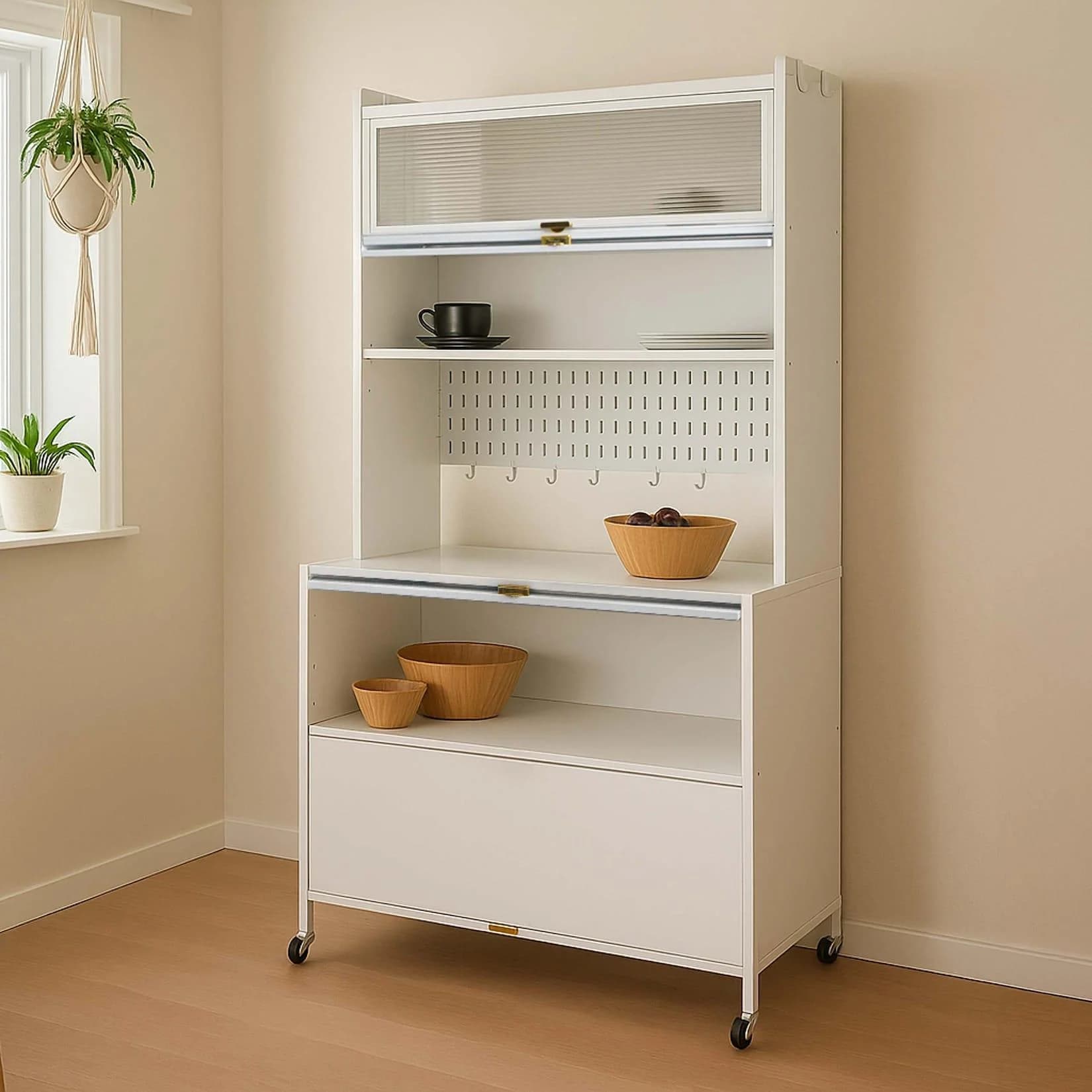 MCW Küchenschrank MCW-O53 Weiß mit 4 Fächern und Rollen