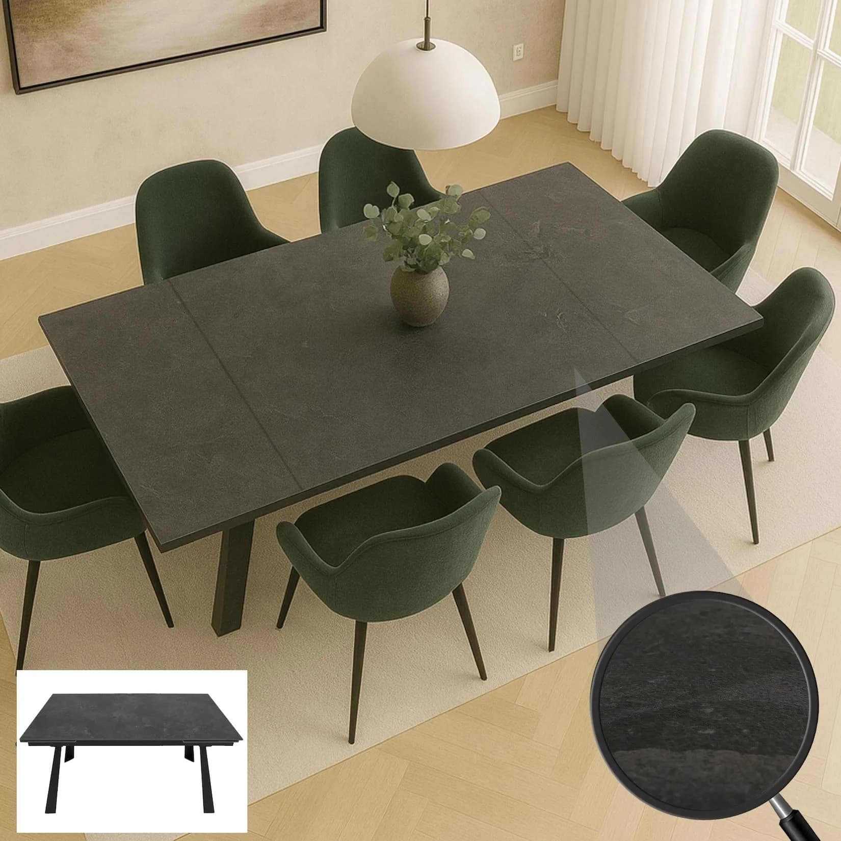Esszimmertisch MCW-O59 Ausziehtisch Sinterstein Metall Marmor-Optik Grau