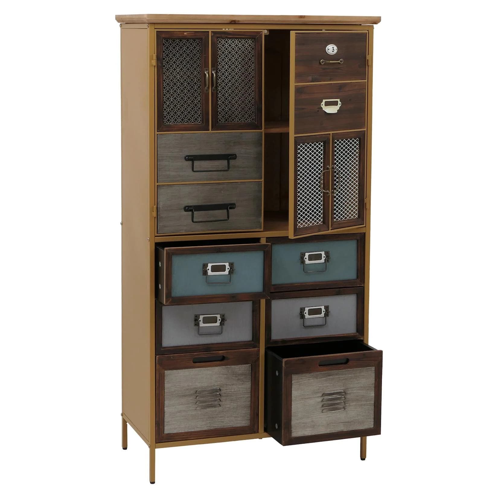 Apothekerkommode MCW-O80, Schrank Highboard Schubladen, Vintage Shabby-Look, Blau Metalloptik