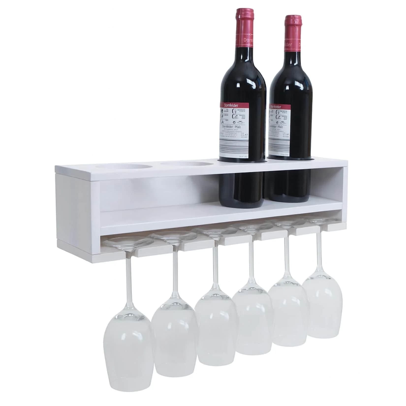 Weinregal MCW-P21 Wandbar Holz 4 Flaschen 6 Gläser Weiß