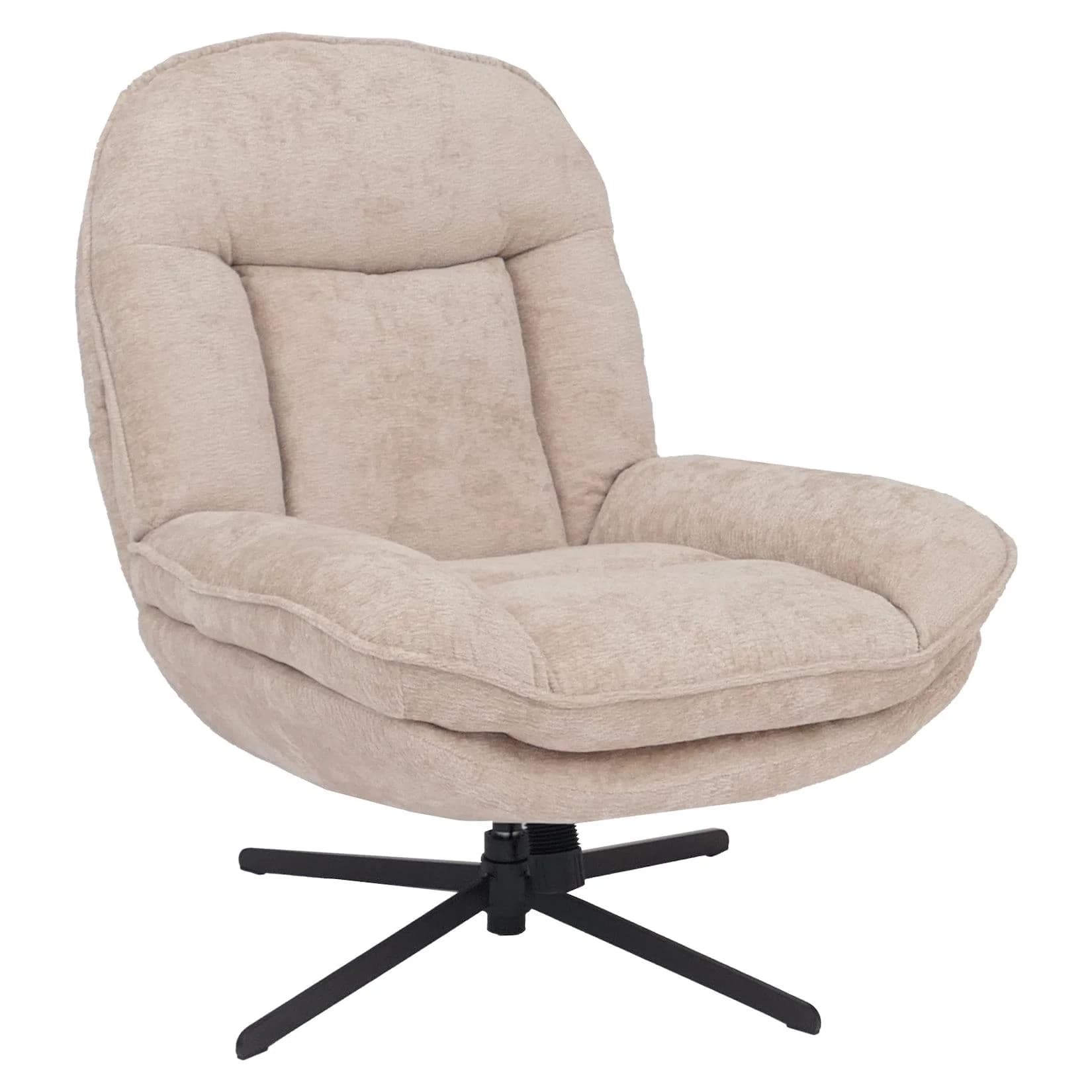 Relaxsessel MCW-P32 Fernsehsessel Nosagfederung Polstersessel Drehbar Metall Stoff/Textil Chenille Creme