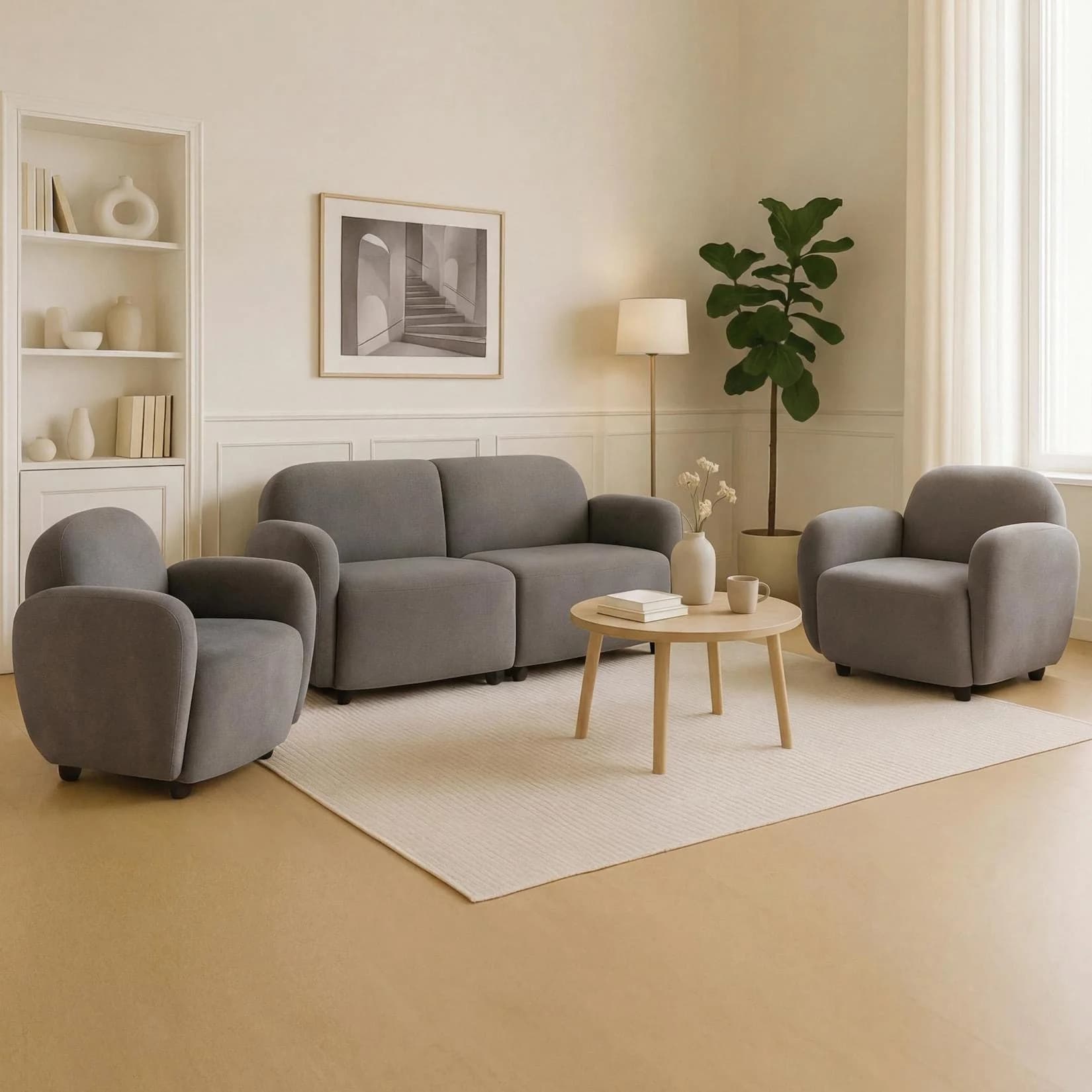 MCW Wohnzimmer-Set MCW-P33 2er-Sofa 2x Sessel Stoff Chenille