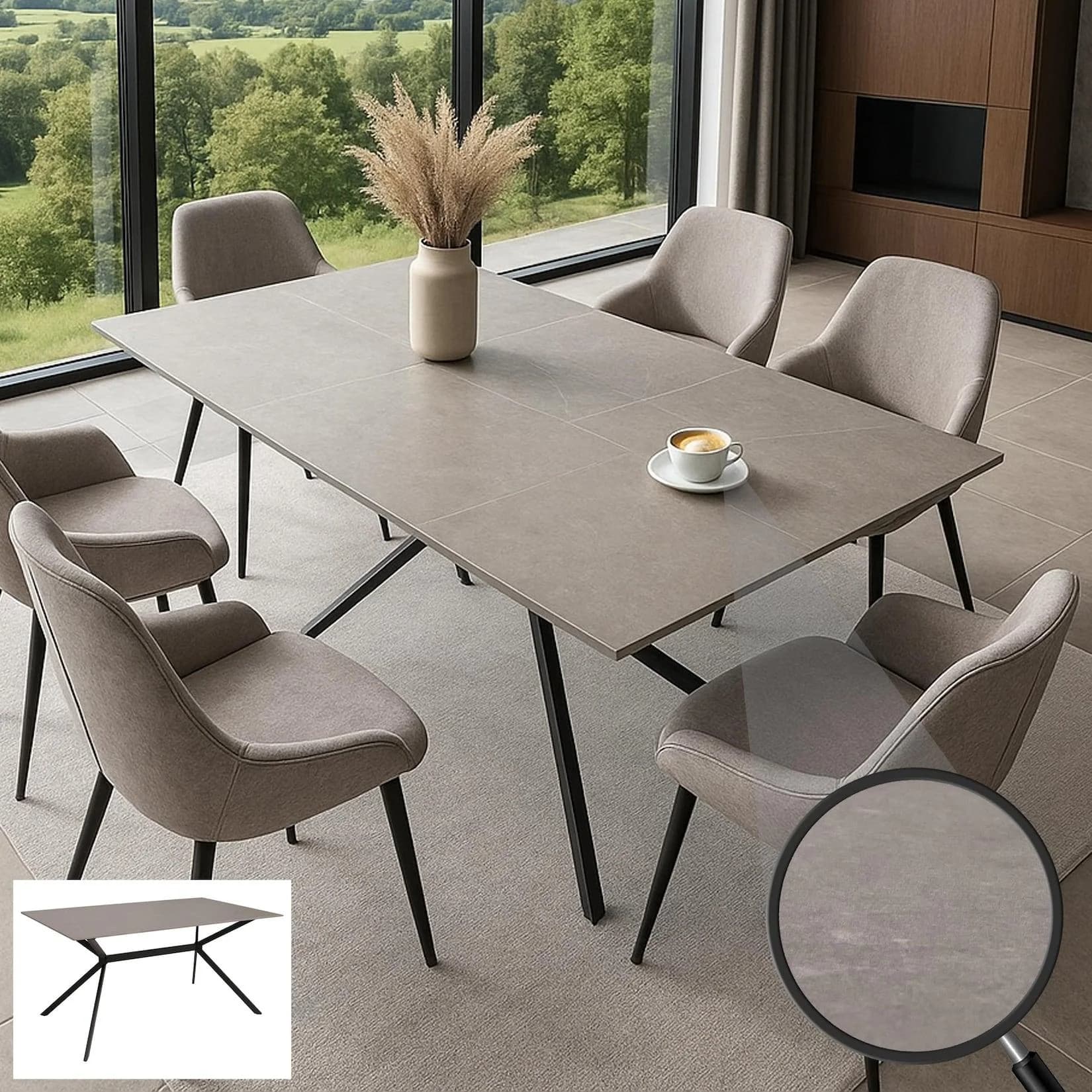 Esszimmertisch MCW-O58 160cm Marmor-Optik Grau