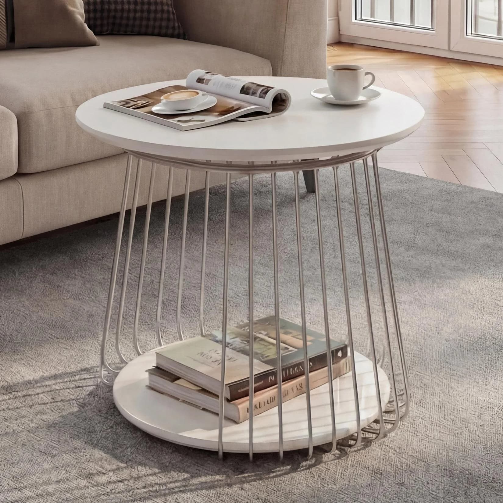 MCA Couchtisch MCW-P60 Beistelltisch Kaffeetisch Loungetisch Metall MDF rund 50cm Weiß