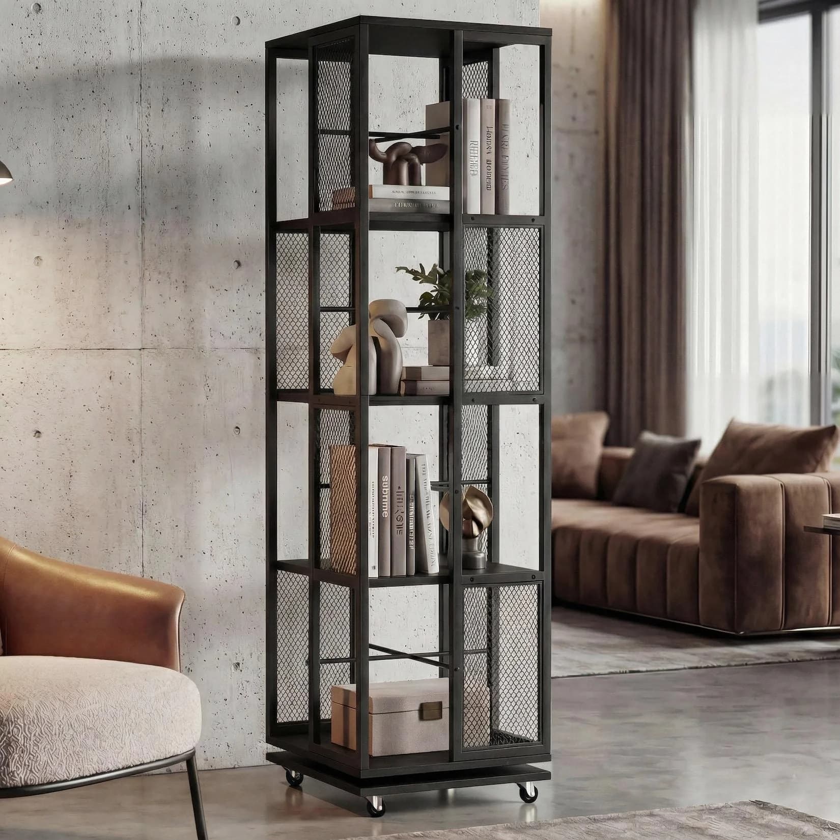 MCW-P13 Bücherregal drehbar schwarz Metall Industrial