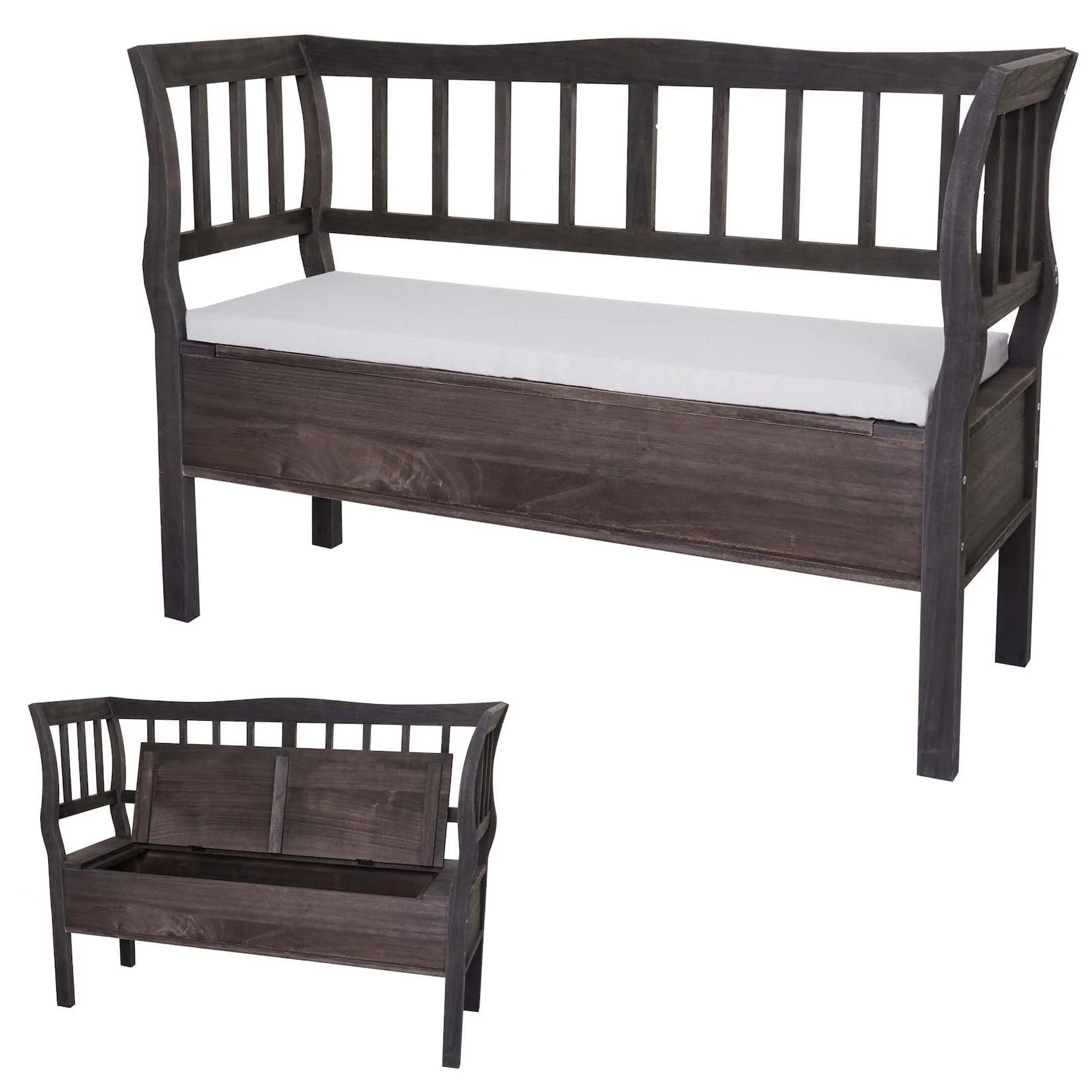 MCW Sitztruhe H207 Grau-Braun Shabby Stauraum mit Kissen