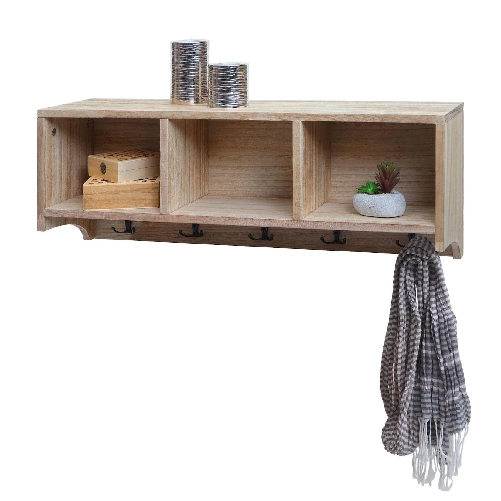 MCW Wandregal Garderobe 3 Staufächer 5 Haken Naturbraun