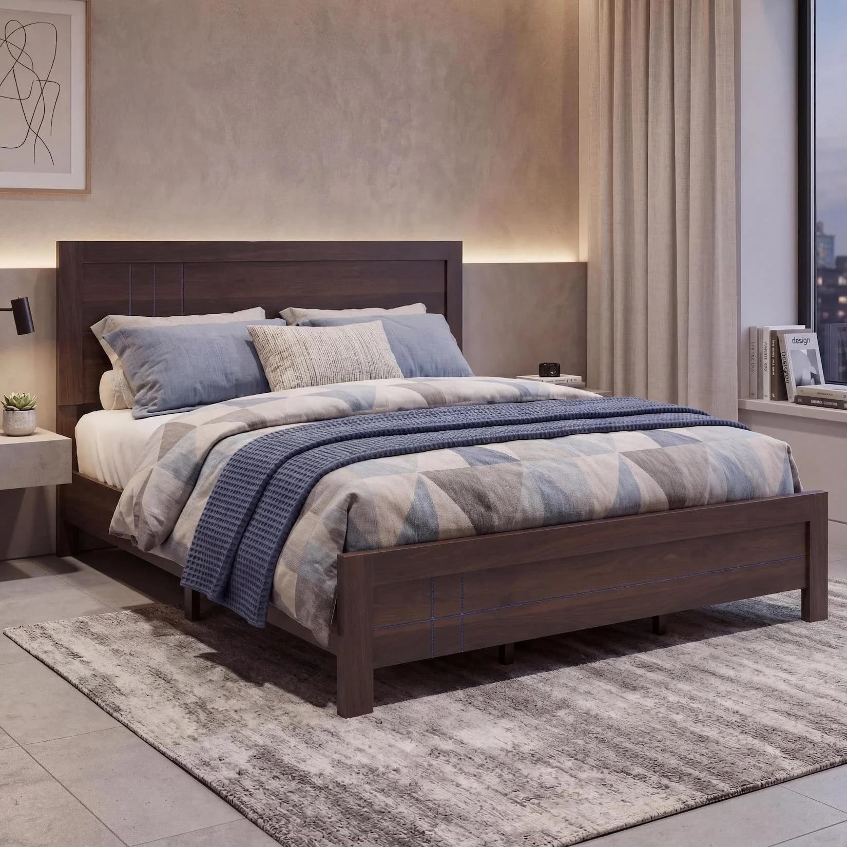 MCW King Size Bett 180x200cm mit Lattenrost Walnuss-Optik