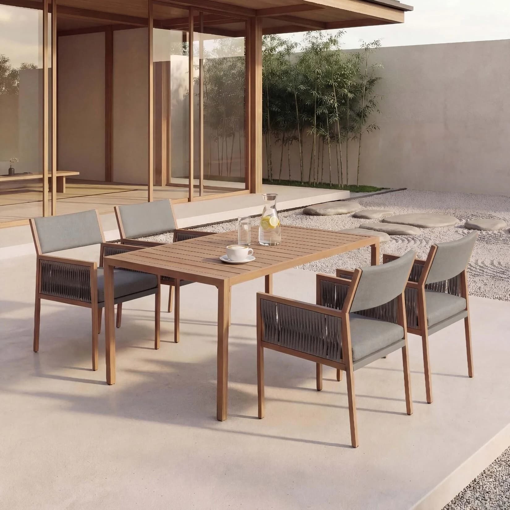 MCW Garten-Essgarnitur 5-tlg. Dunkelgrau Polyrattan Olefin