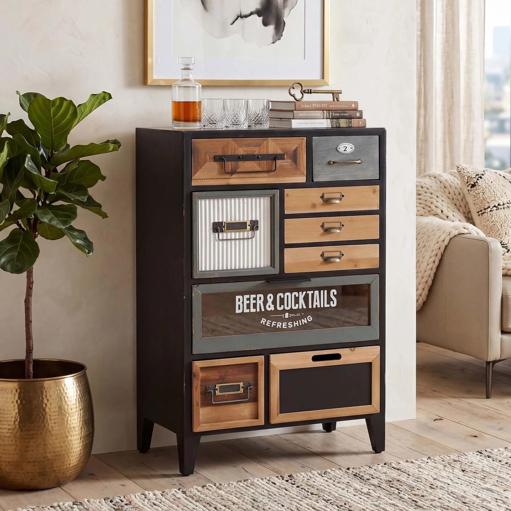 MCW Apothekerkommode Vintage/Shabby Holz Metall 95x58x32cm