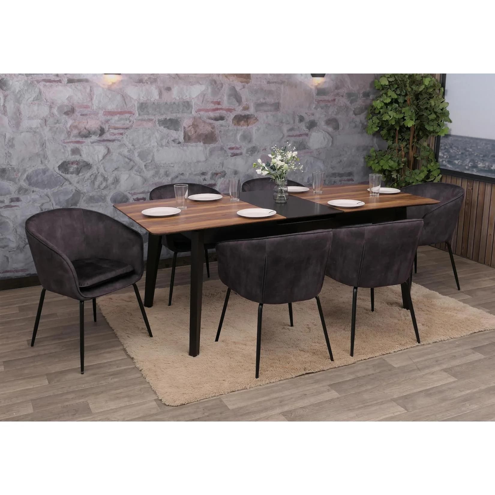 6er-Set Esszimmerstuhl MCW-O28 Polsterstuhl Stoff Metall Dunkelgrau