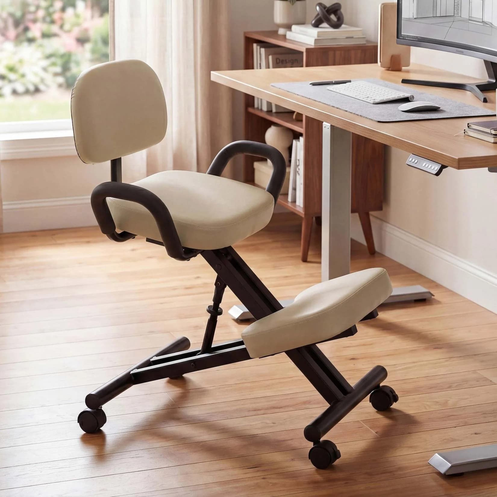 MCW Kniestuhl mit Rückenlehne MCW-Q22, höhenverstellbar, creme-beige