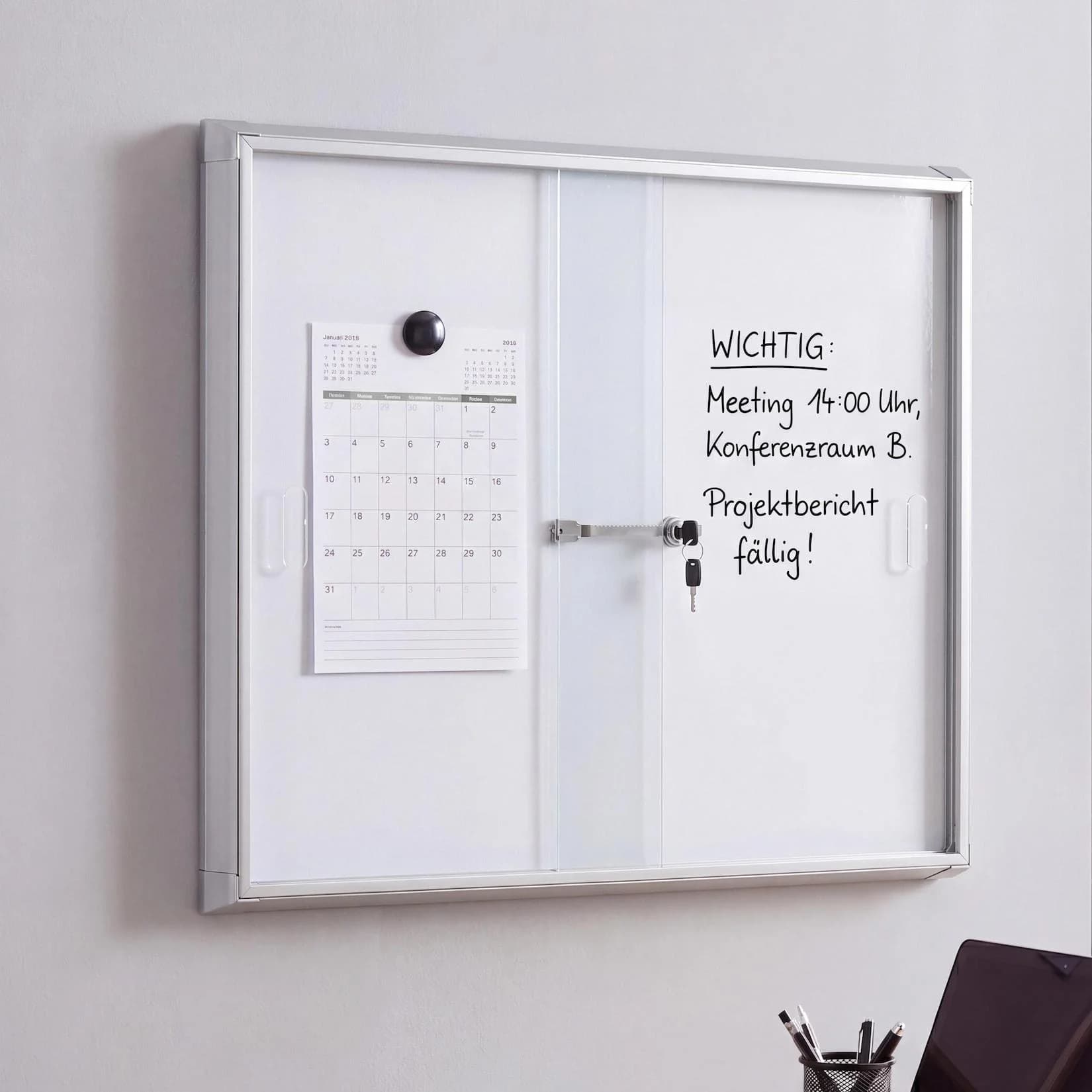 MCW Schaukasten Whiteboard Pinnwand Aluminium abschließbar